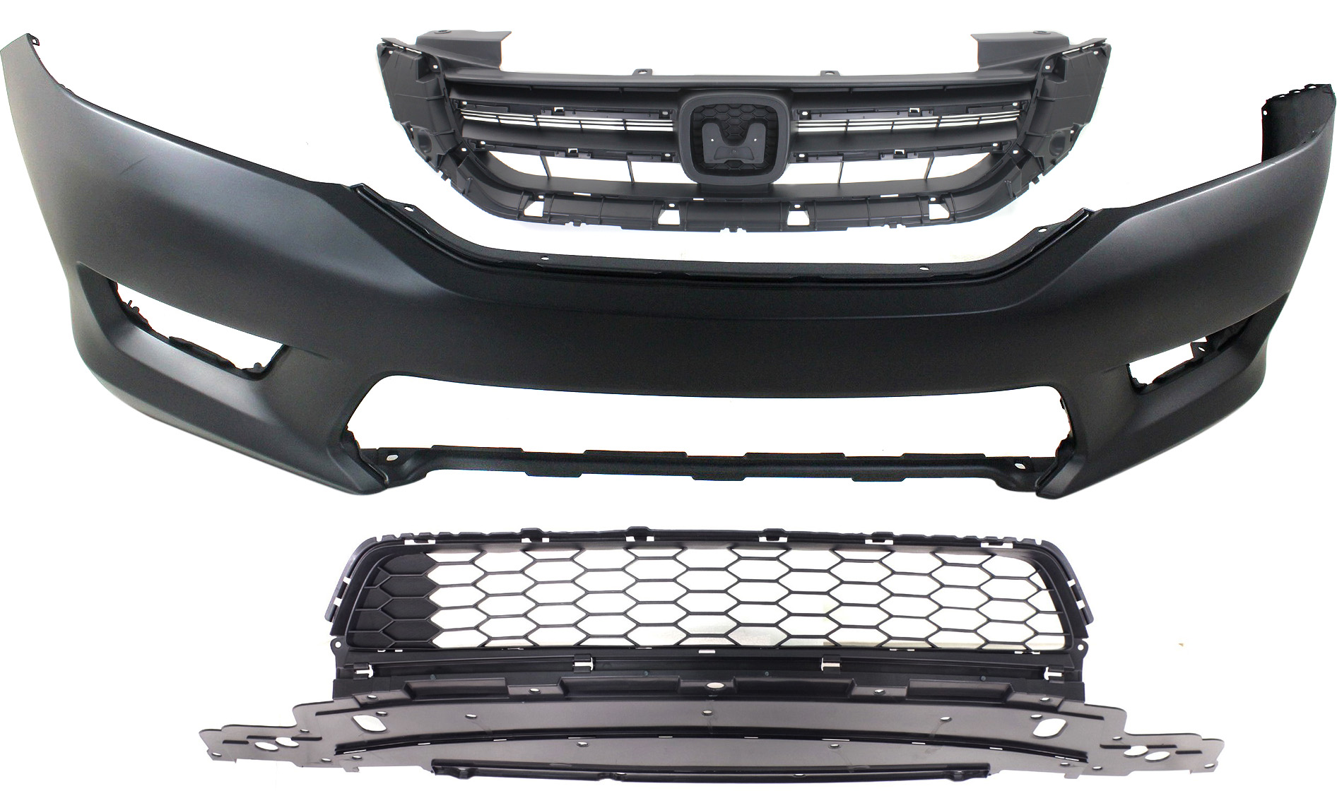 AM ACCORD 13-15 FRONT BUMPER COVER 3 pc Kit w Bumper Grille and Grille CAPA SKU KIT 021118-170 Partslink HO1000288C HO1036114C HO1200214C OEM 04711T2AA90ZZ 71103T2AA00-7112