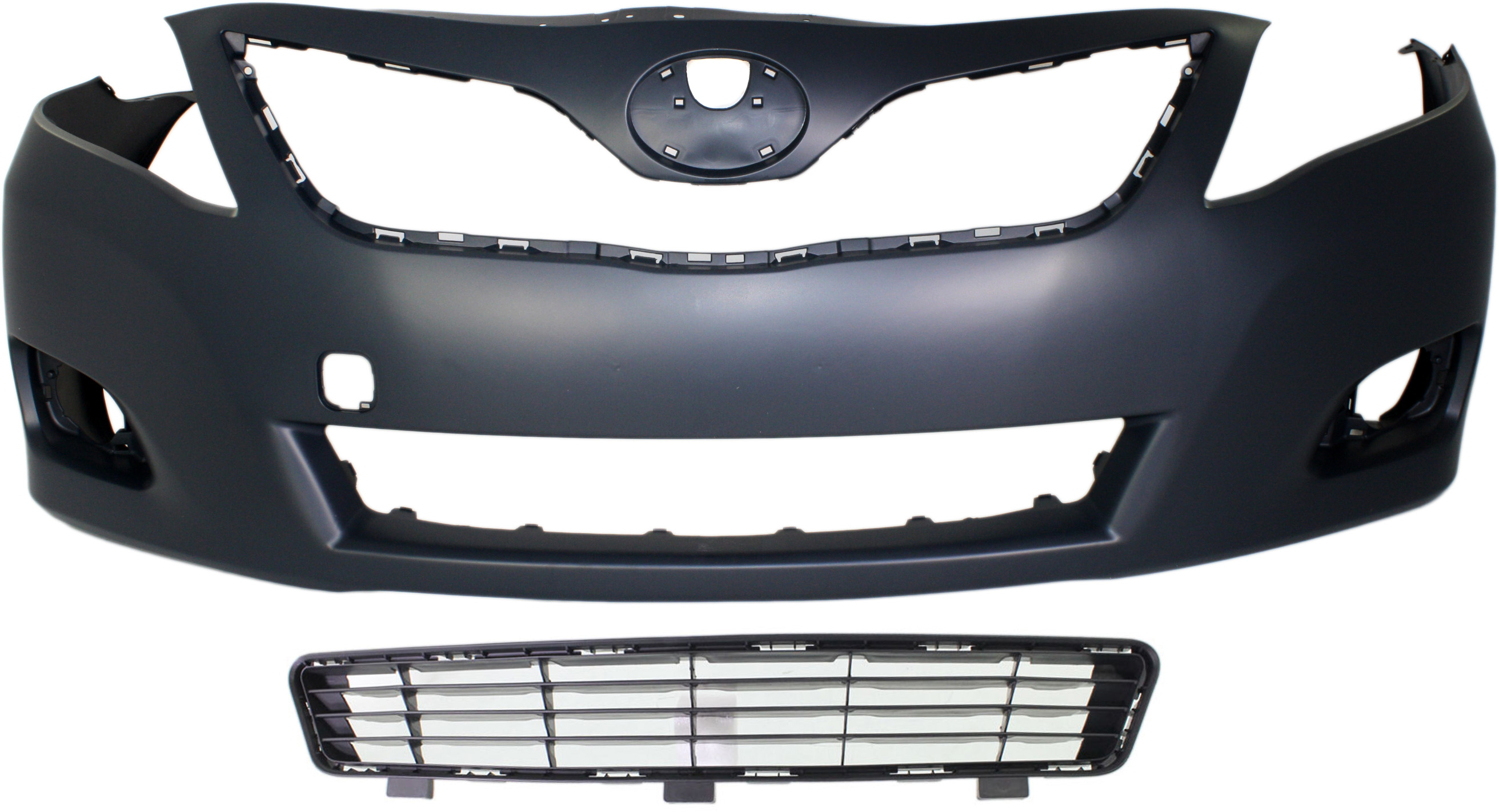 AM CAMRY 10-11 FRONT BUMPER COVER Primed 2 pc Kit with Bumper Grille SKU KIT 021118-17 Partslink TO1000357 TO1036118 OEM 5211933966-5311206090