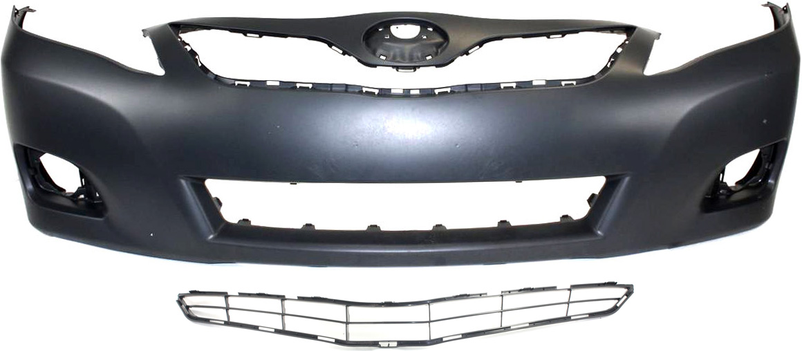 AM CAMRY 10-11 FRONT BUMPER COVER Primed w Fog Light Holes 2 pc Kit with Grille SKU KIT 021118-22 Partslink TO1000370 TO1200327 OEM 5211906957-5311433900