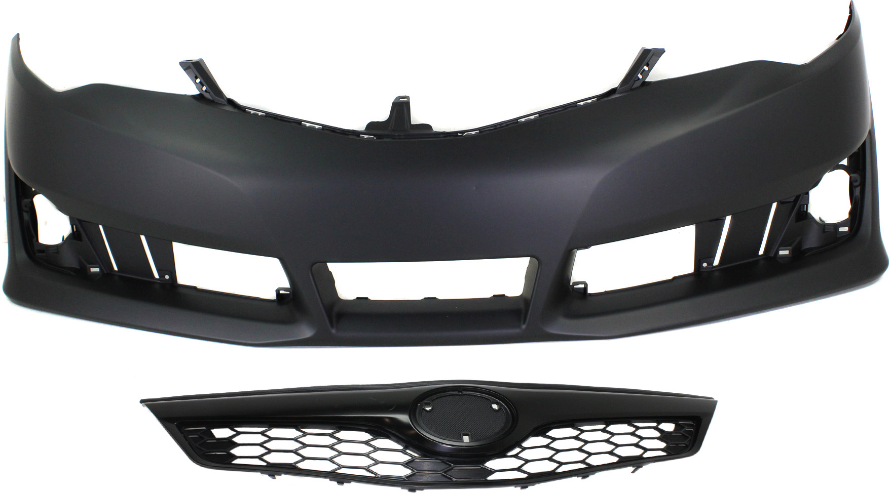AM CAMRY 12-14 FRONT BUMPER COVER Primed 2 pc Kit with Grille w o Turbo SE SE Sport Models SKU KIT 021118-24 Partslink TO1000379 TO1200354 OEM 5211906975-5310106340C0