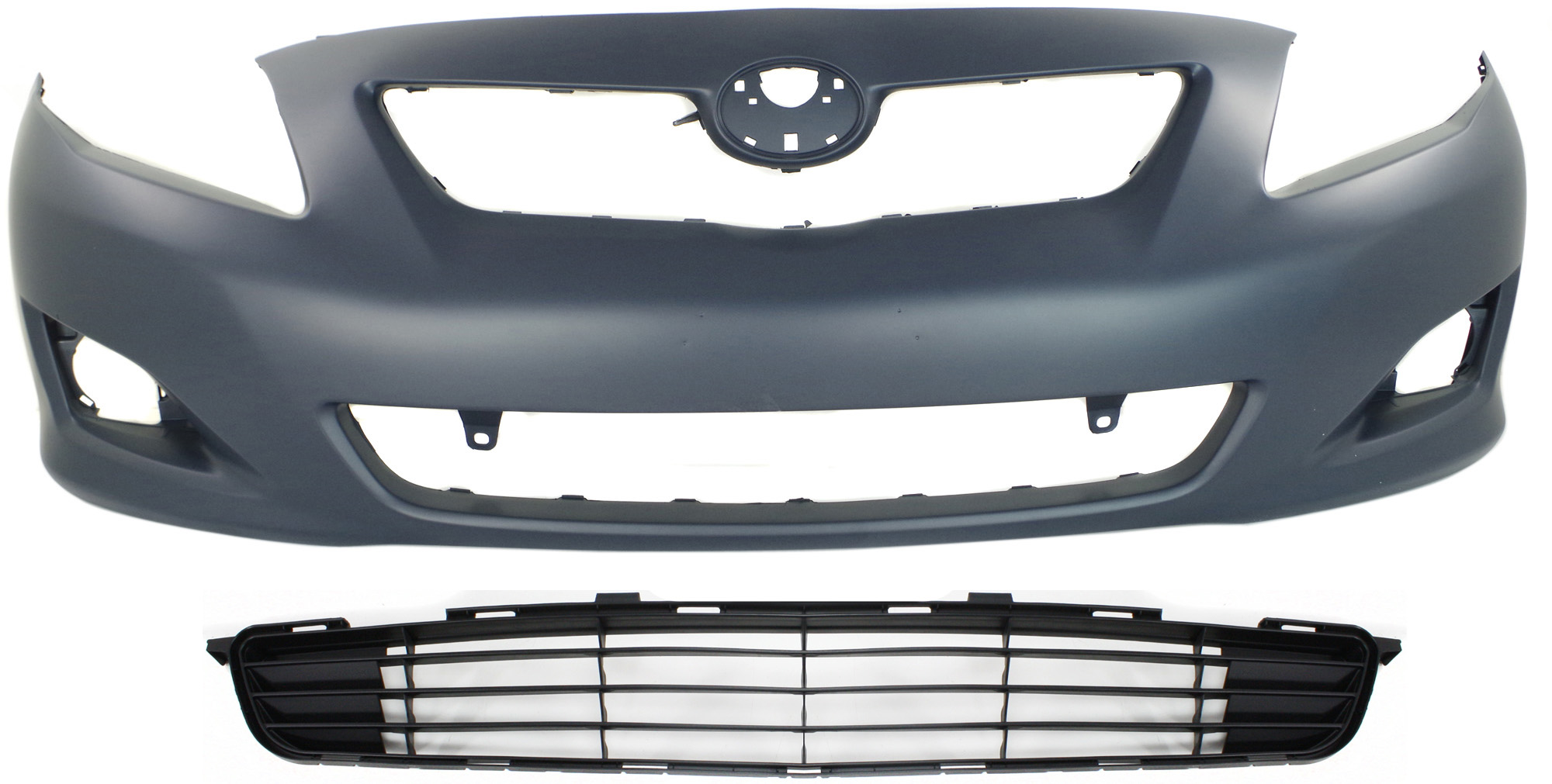 AM COROLLA 09-10 FRONT BUMPER COVER 2 pc Kit with Bumper Grille SKU KIT 021118-42 Partslink TO1000343 TO1036111 OEM 5211902990-5311202120