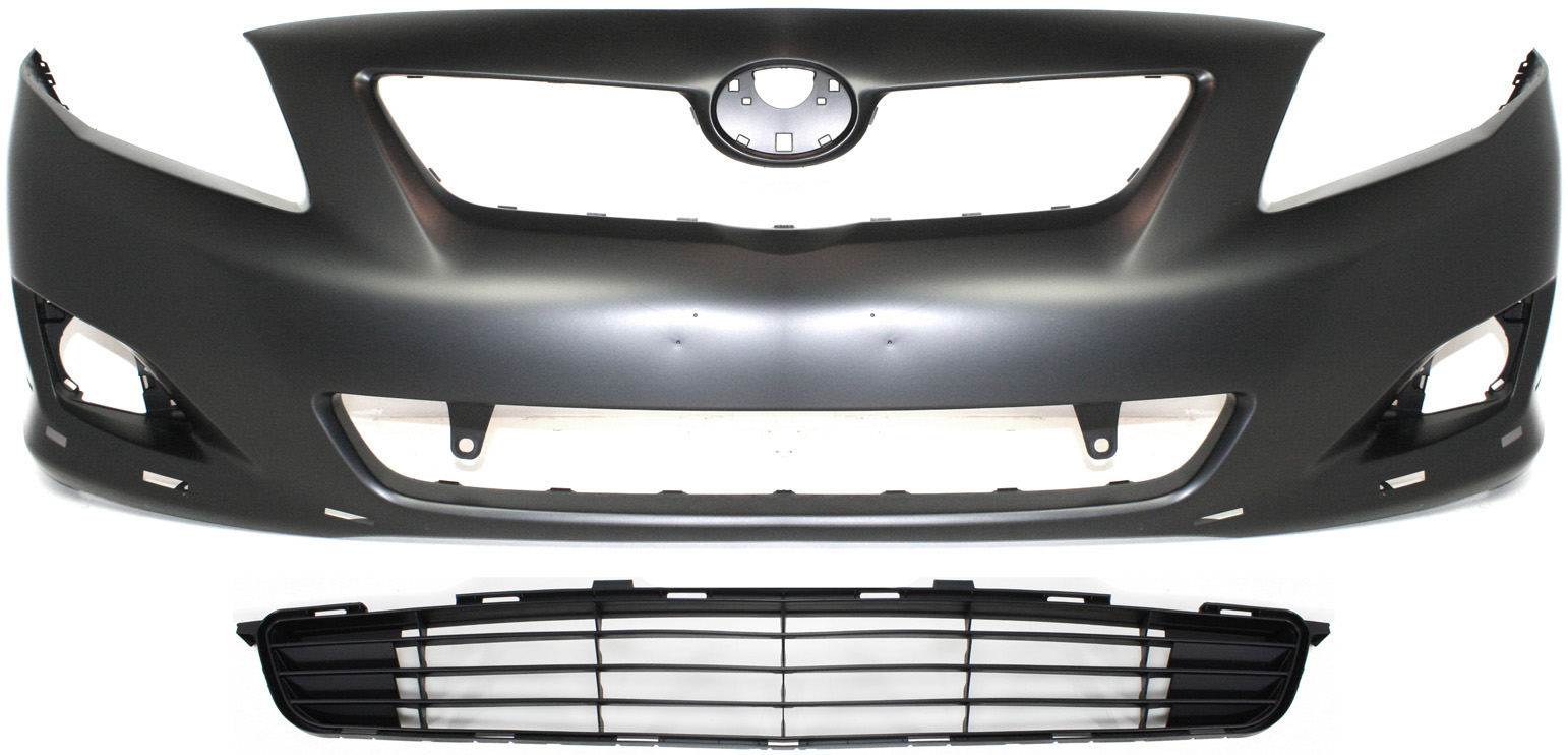 AM COROLLA 09-10 FRONT BUMPER COVER 2 pc Kit with Bumper Grille SKU KIT 021118-44 Partslink TO1000342 TO1036111 OEM 5211902989-5311202120