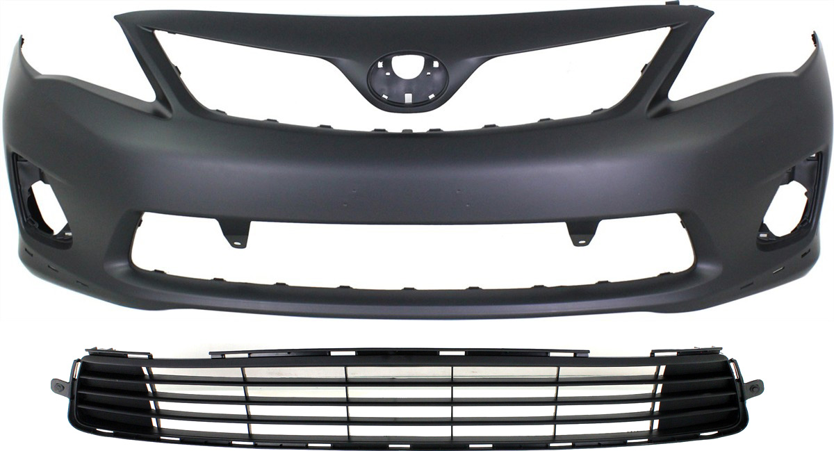 AM COROLLA 11-13 FRONT BUMPER COVER Primed 2 pc Kit w Bumper Grille SKU KIT 021118-46 Partslink TO1000373 TO1036125 OEM 5211903902-5311202280