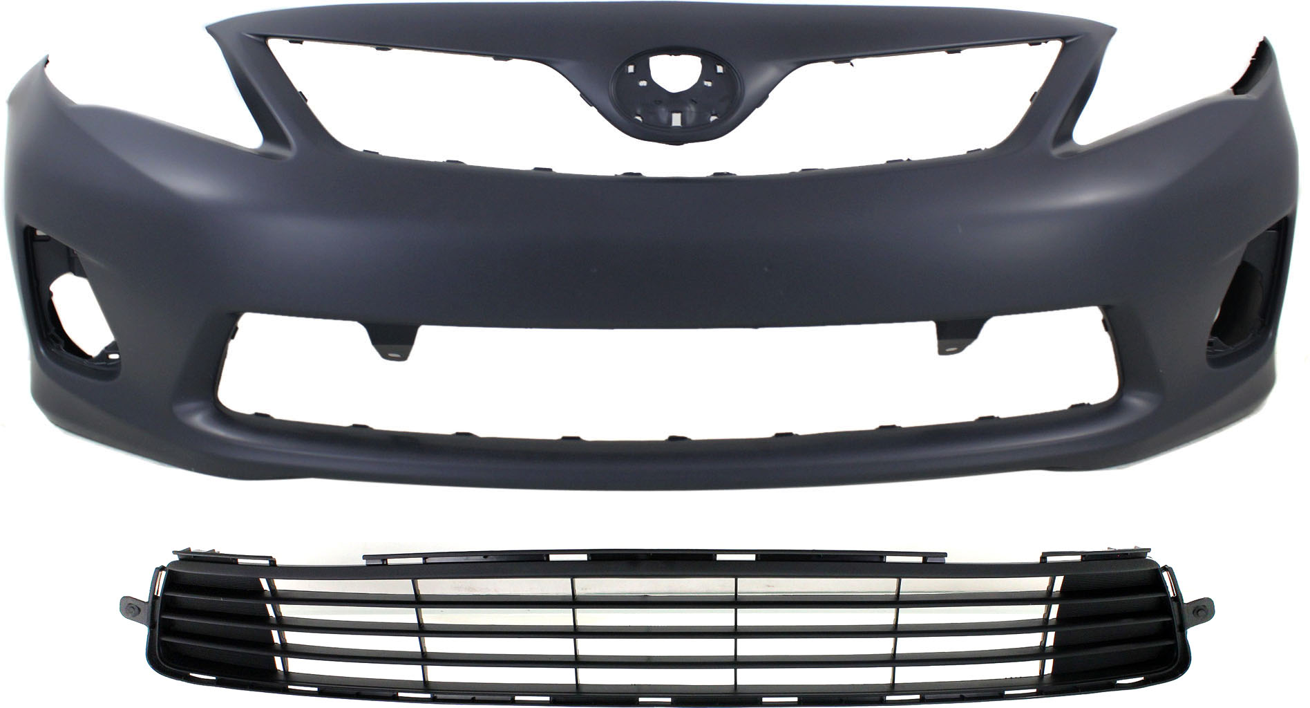 AM COROLLA 11-13 FRONT BUMPER COVER Primed 2 pc Kit w Bumper Grille SKU KIT 021118-48 Partslink TO1000372 TO1036125 OEM 5211903901-5311202280