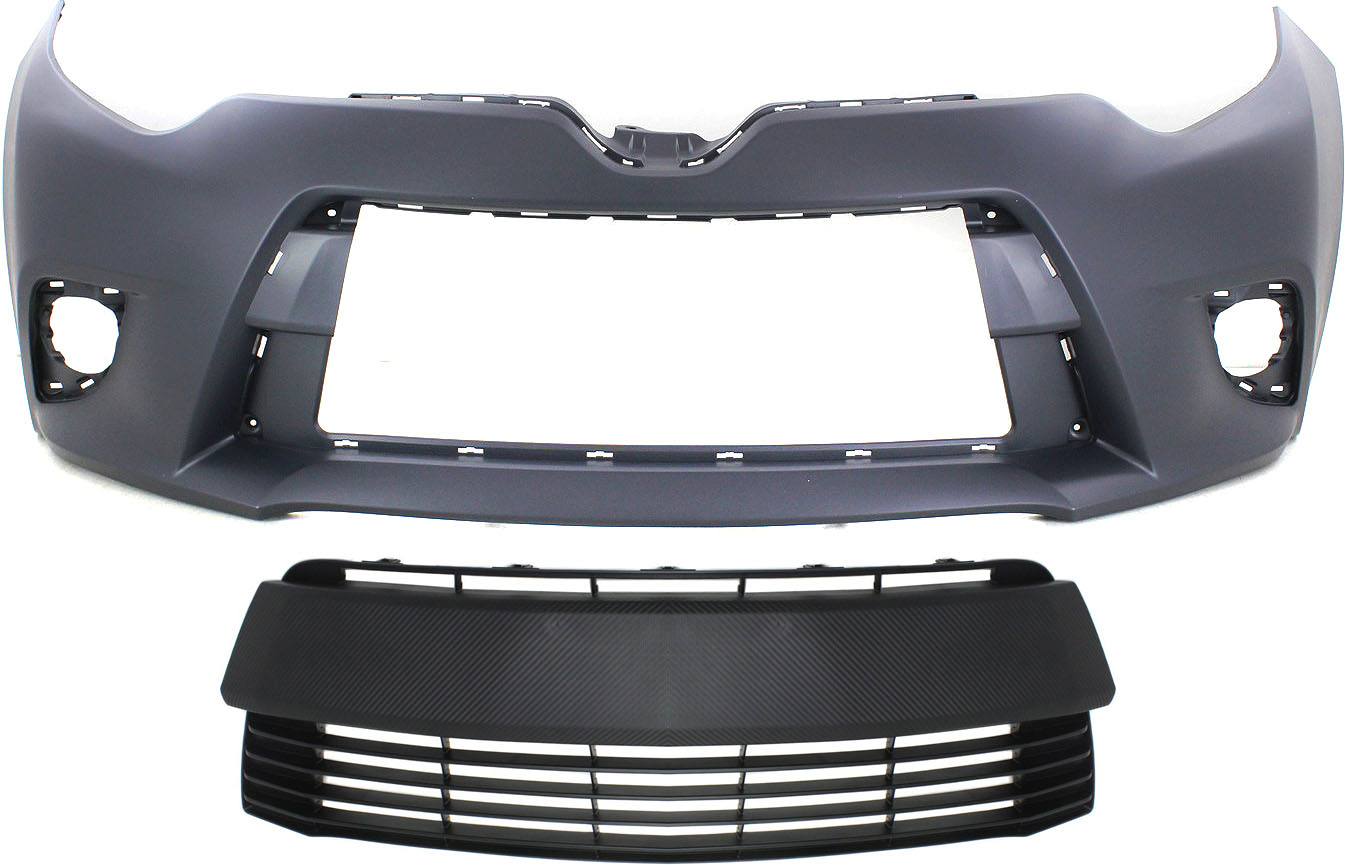 AM COROLLA 14-16 FRONT BUMPER COVER 2 pc Kit Primed CE L LE LE Eco LE Eco Plus 14-14 Models w o Mounting Bracket with Bumper Grille SKU KIT 021118-51 Partslink TO1000399 TO1036145 OEM 5211903904-5311202450