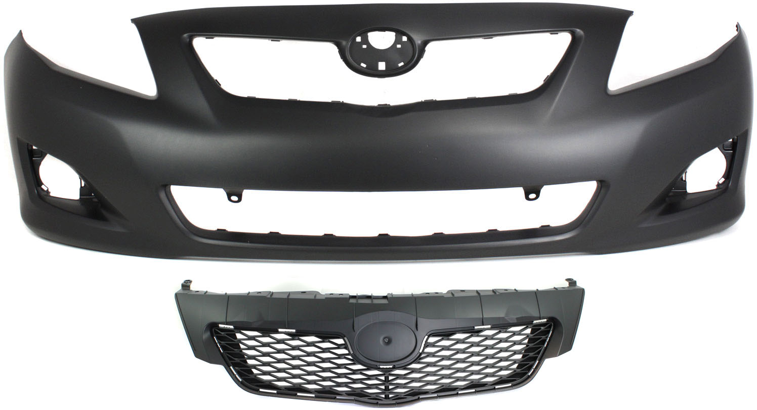 AM COROLLA 09-10 FRONT BUMPER COVER Primed 2 pc Kit Japan Built with Grille Assembly CAPA SKU KIT 021118-56 Partslink TO1000343C TO1200312C OEM 5211902990-5311112B30