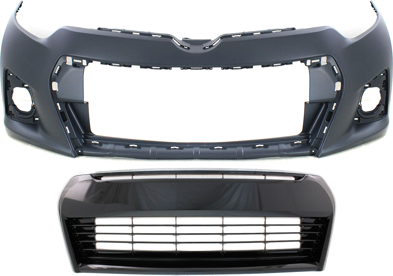 AM COROLLA 14-16 FRONT BUMPER GRILLE 2 pc kit Chrome Shell w Black Insert w Bumper Cover CAPA SKU KIT 021118-63 Partslink TO1000400C TO1036150C OEM 5211903906-5310202210