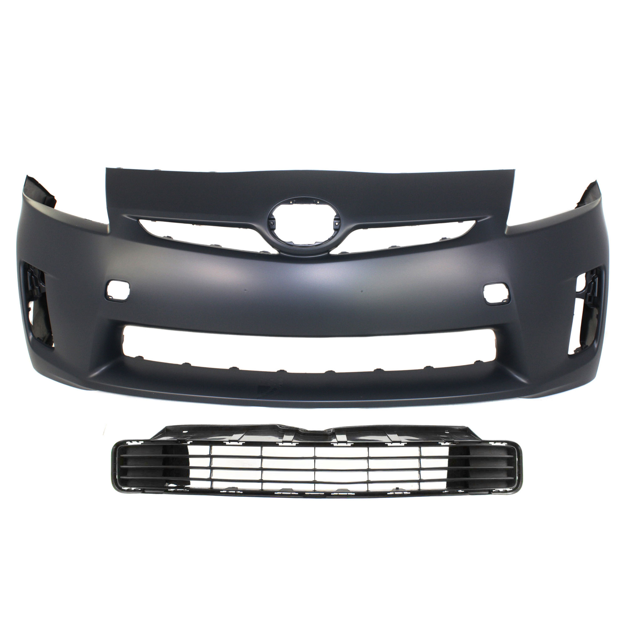 AM PRIUS 10-11 FRONT BUMPER COVER Primed w Fog Light Holes 2 pc kit with Bumper Grille SKU KIT 021118-69 Partslink TO1000359 TO1036122 OEM 5211947917-5311247040