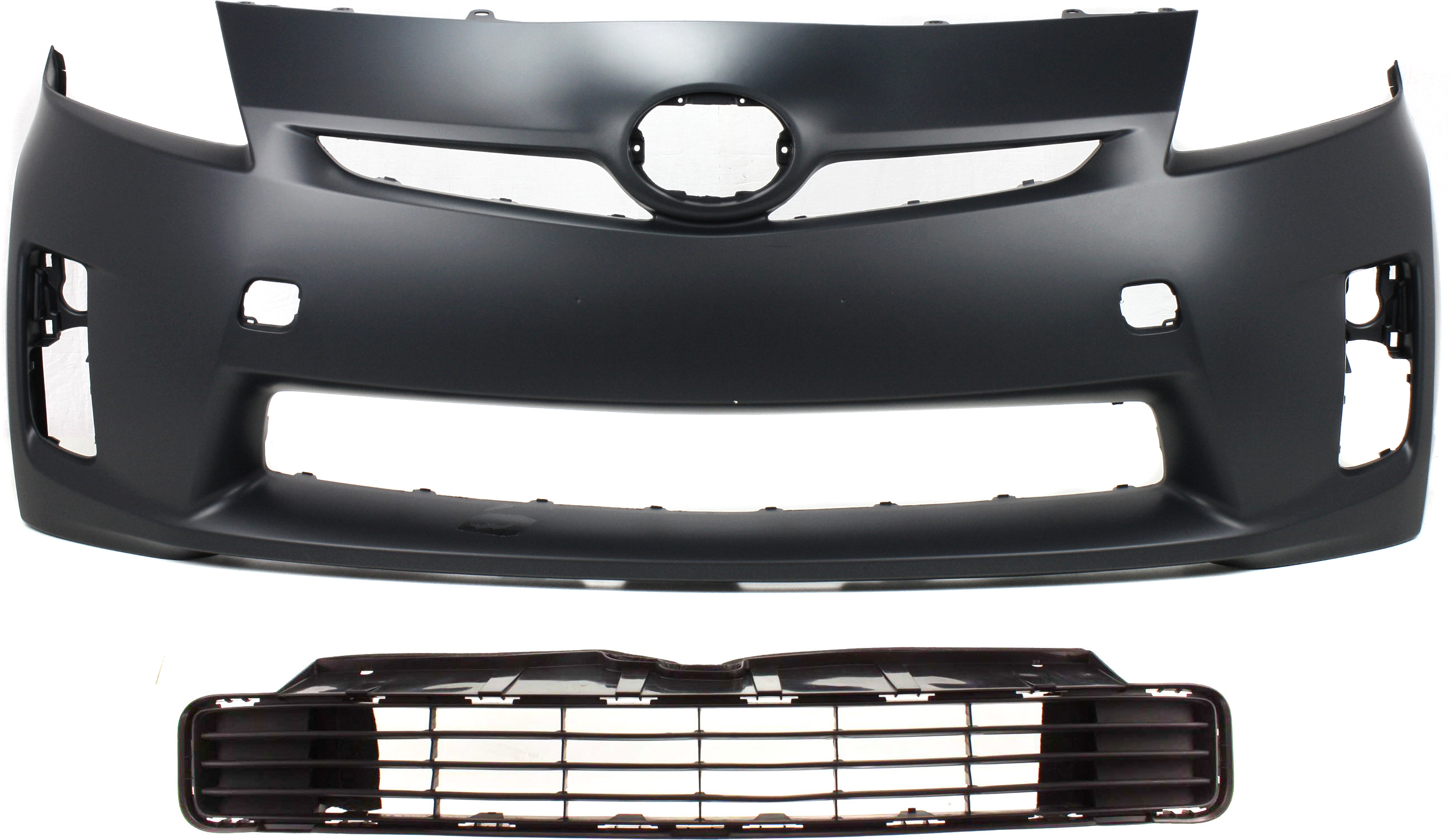 AM PRIUS 10-11 FRONT BUMPER COVER Primed w Fog Light Holes 2 pc Kit with Bumper Grille CAPA SKU KIT 021118-77 Partslink TO1000359C TO1036122C OEM 5211947917-5311247040