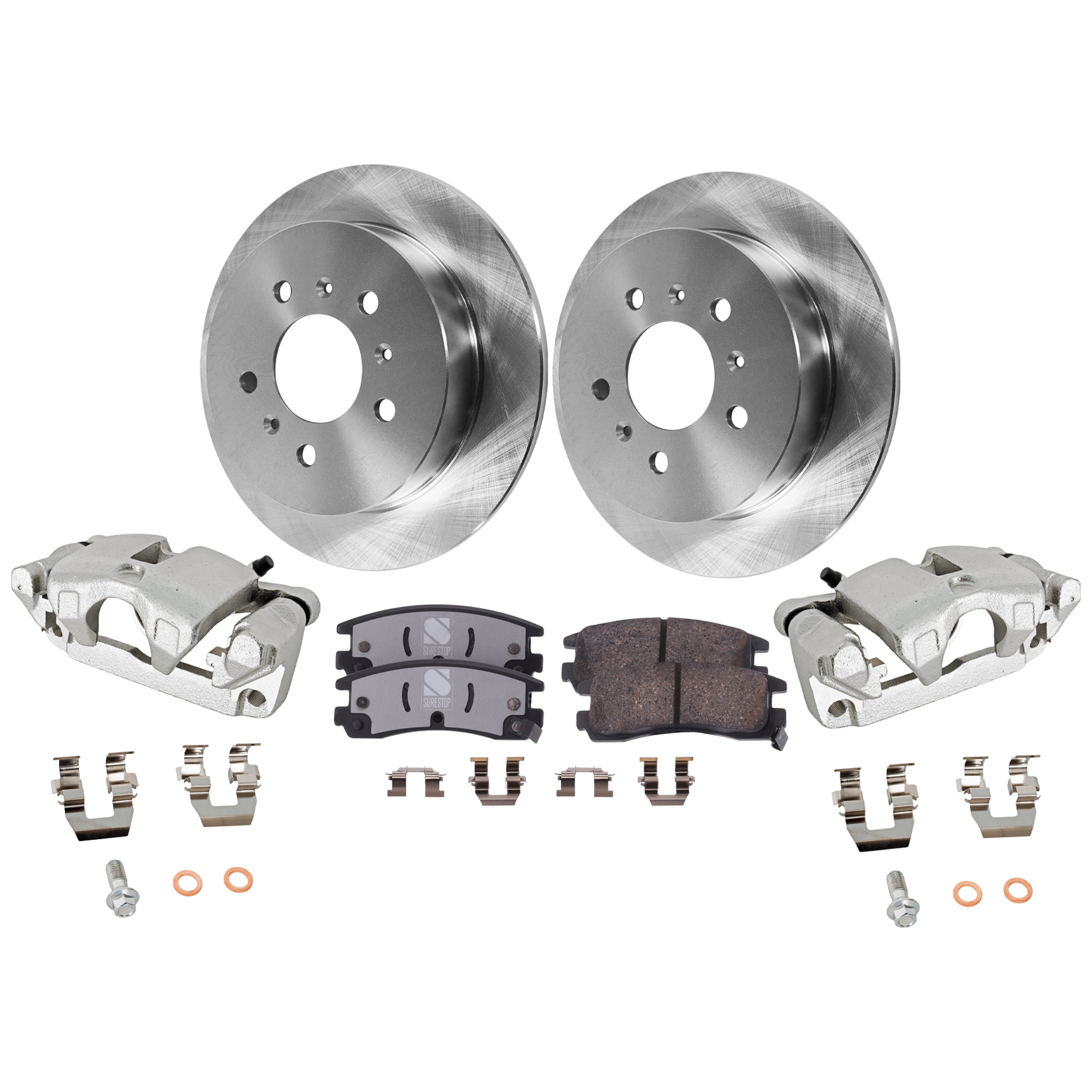 AM IMPALA 10-10 REAR BRAKE KIT WITH CALIPERS 2 Wheel Set Includes 2 Brake Caliper 2 Brake Disc and 1 Brake Pad Set Plain Surface 5 Lugs Cast Iron Ceramic SKU KIT 021225-08 OEM 88965647-25956847-18023377-180