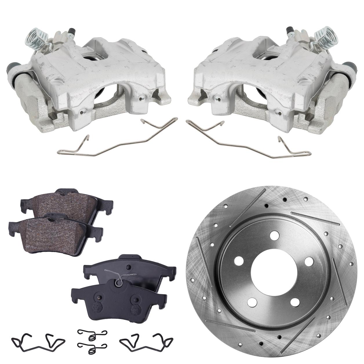 AM MAZDA 3-09-13 REAR BRAKE KIT WITH CALIPERS 2 Wheel Set Includes 2 Brake Caliper 2 Brake Disc and 1 Brake Pad Set Cross drilled and Slotted 5 Lugs Cast Iron Organic SKU KIT 021225-16 OEM 31366-48880287-60080040-31366G