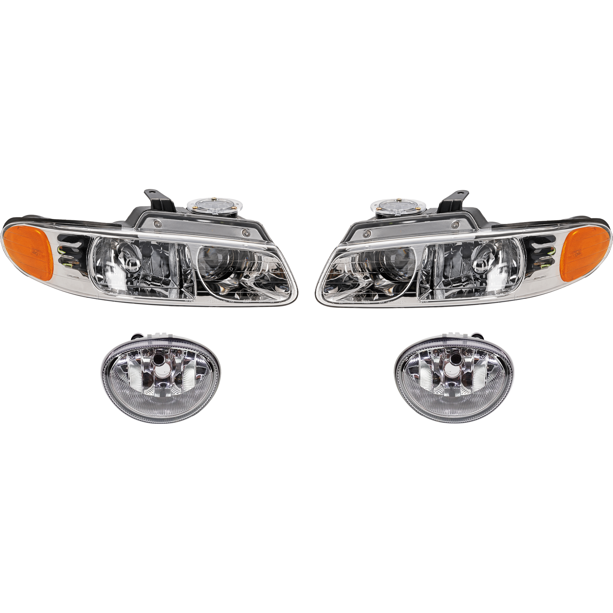 AM CARAVAN GRAND CARAVAN 00-00 HEAD LAMP RH AND LH 4 pc Kit Assembly Halogen w Fog Light SKU KIT 021226-06 Partslink CH2502133 CH2503133 CH2590108 OEM 4857150AD 4857151AD 4805046AC