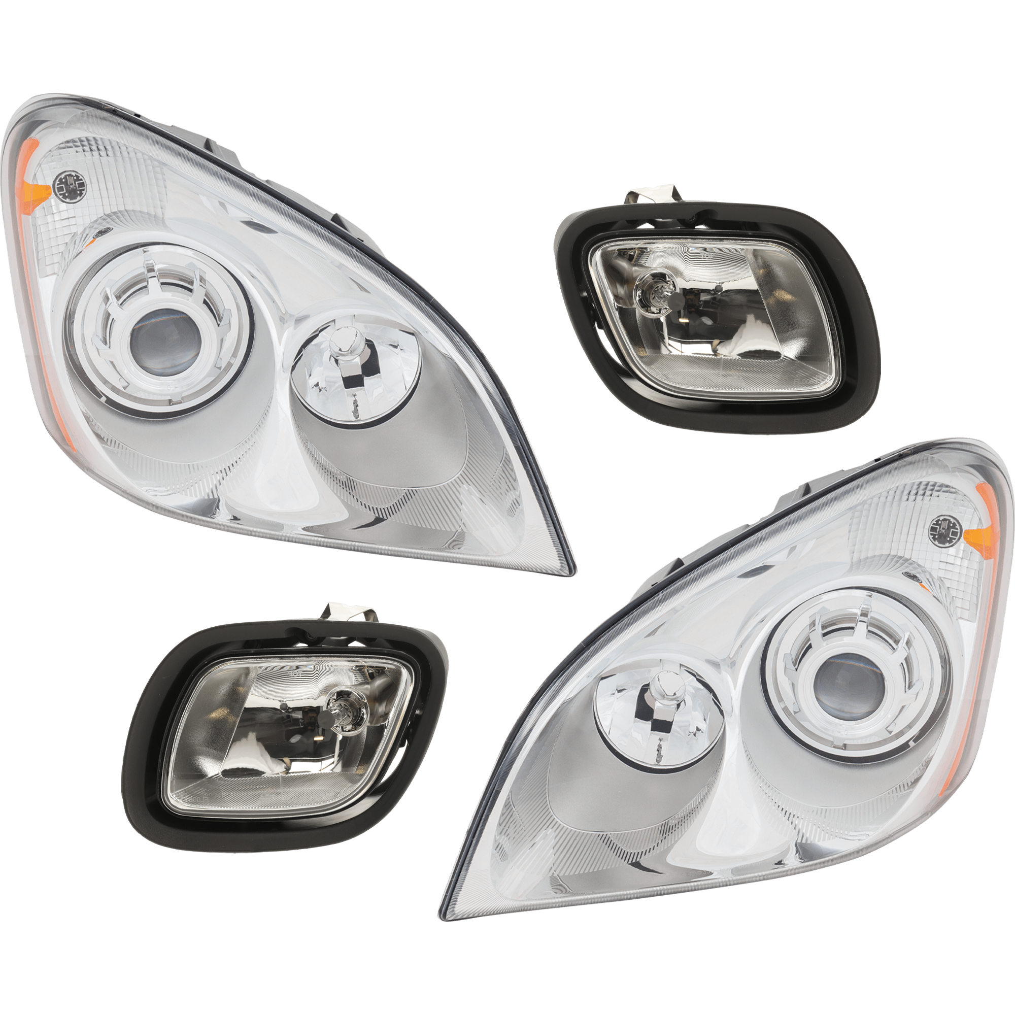 AM CASCADIA 08-14 HEAD LAMP RH AND LH Lens and Housing Halogen 4 pc Kit w Fog Light SKU KIT 021226-15 Partslink FL2592102 FL2593102 OEM HDPerformance A0651908000 A065