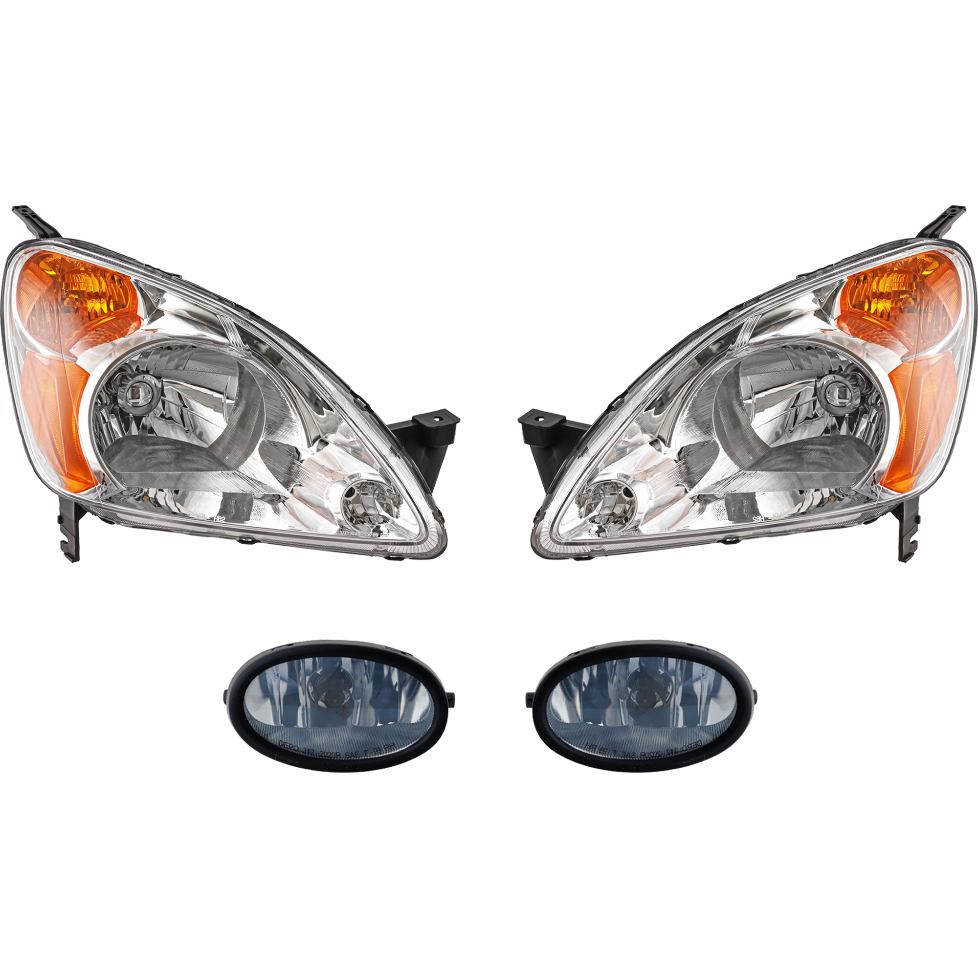 AM CR V 04-04 HEAD LAMP RH AND LH Lens and Housing Halogen 4 pc Kit w Fog Light SKU KIT 021226-21 OEM 33101S9AA01-33151S9AA01-08V31S