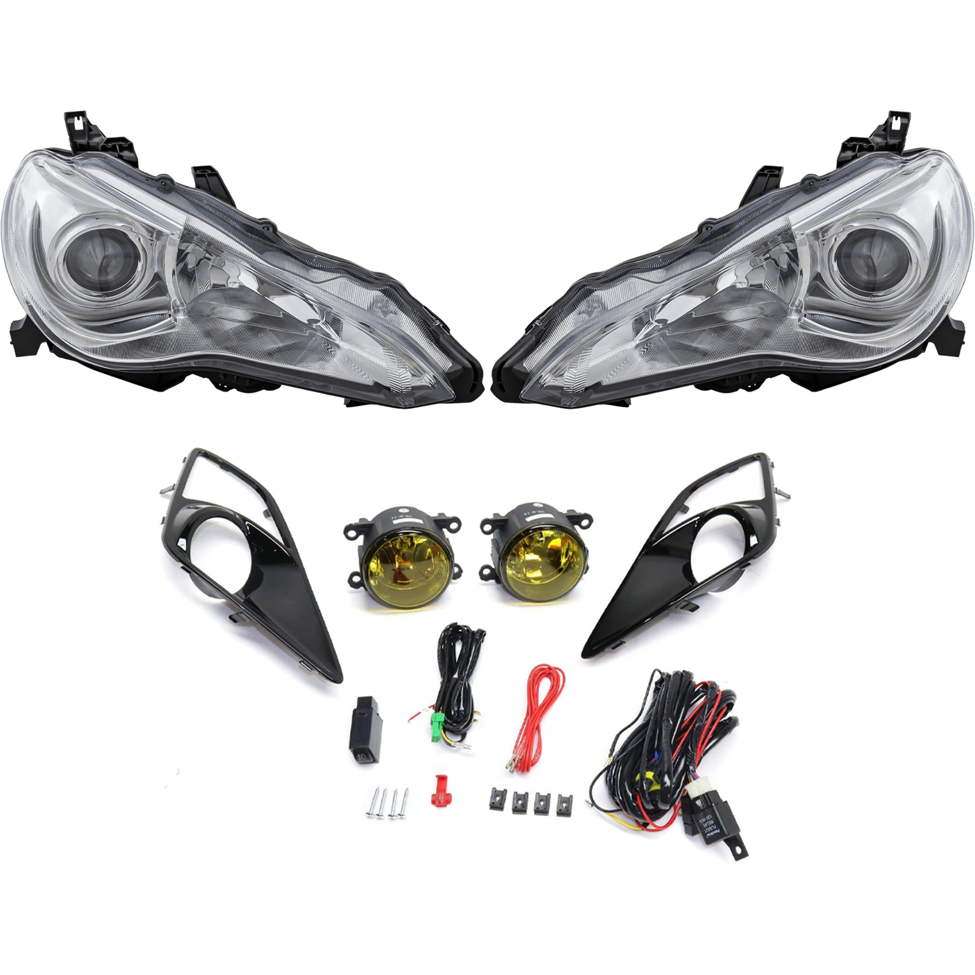 AM FR S 13-16 HEAD LAMP RH AND LH 4 pc Kit Assembly Halogen w Fog Light SKU KIT 021226-34 OEM SU00305139 SU00305140 Performa