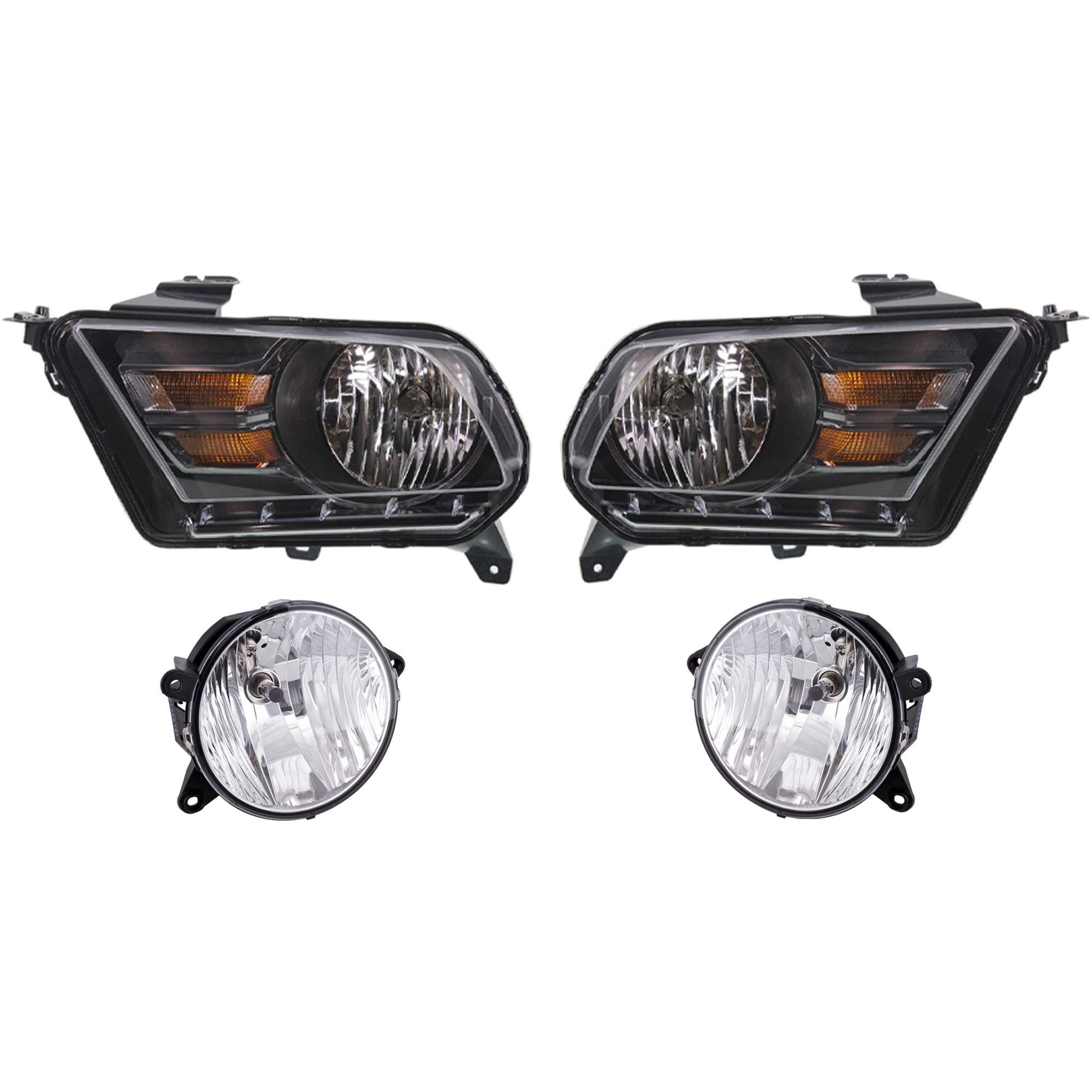 AM MUSTANG 10-12 HEAD LAMP RH AND LH 4 pc Kit Assembly Halogen w Fog Light SKU KIT 021226-45 Partslink FO2502276 FO2503276 FO2592228 FO2593228 OEM AR3Z13008C AR3Z13008D AR3Z1520