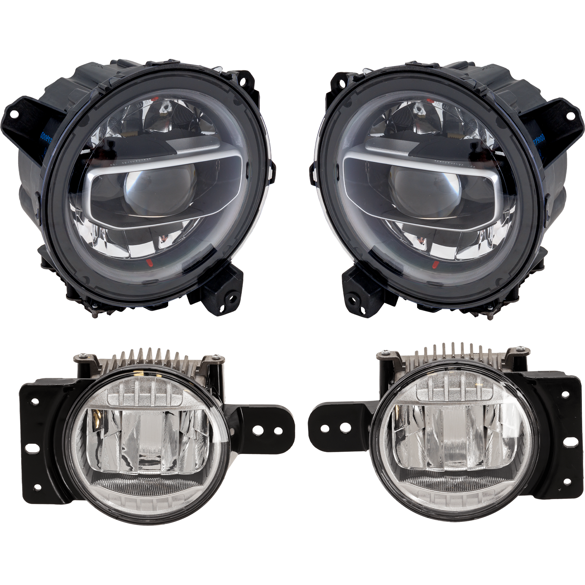 AM GLADIATOR WRANGLER 21-22 HEAD LAMP RH AND LH Assembly LED 4 pc Kit w Fog Light CAPA SKU KIT 021226-50 Partslink CH2502327C CH2503327C CH2592171C CH2593171C OEM 55112878AG 55112879AG 68504496