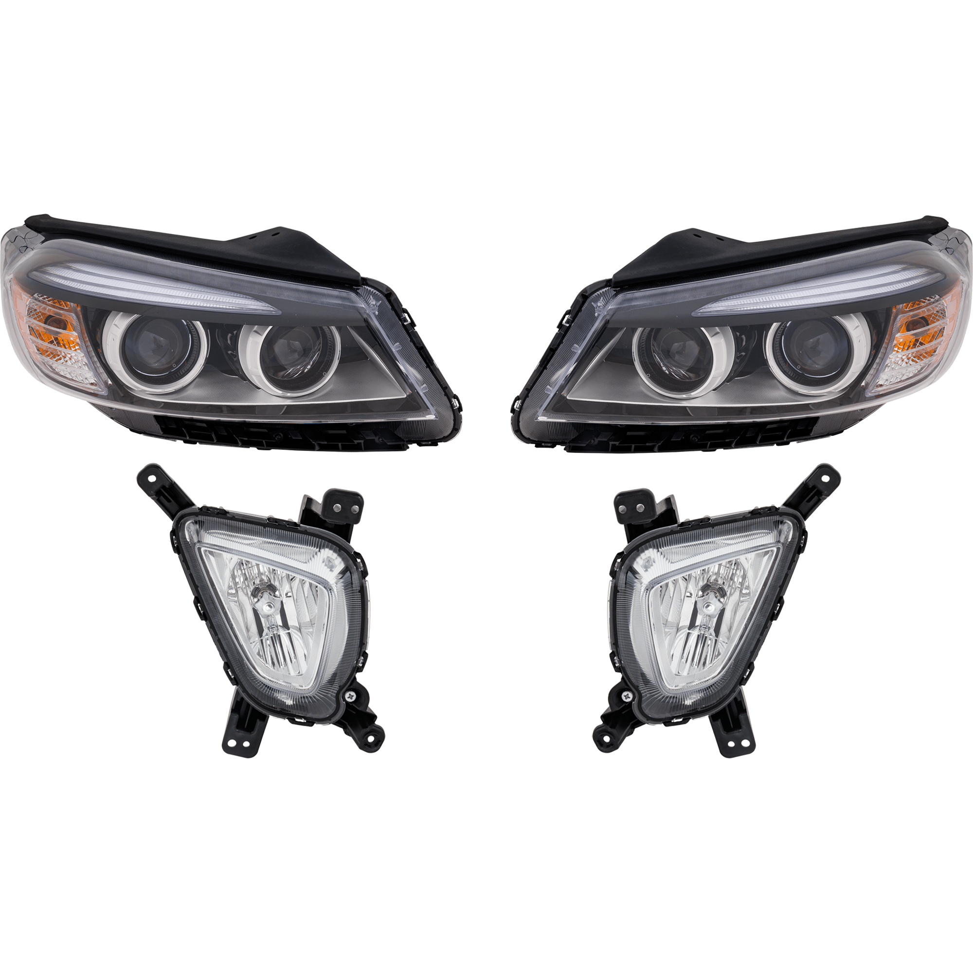AM SORENTO 16-18 HEAD LAMP RH AND LH 4 pc Kit Assembly Halogen w Fog Light CAPA SKU KIT 021226-55 Partslink KI2502185C KI2503185C KI2592137C KI2593137C OEM 92101C6000-92102C6000-92201C60