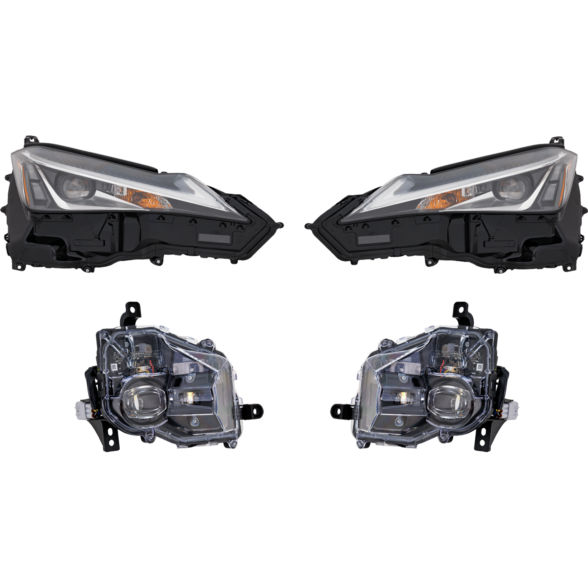 AM UX200 UX250H 19-22 HEAD LAMP RH AND LH Assembly LED 4 pc Kit w Fog Light SKU KIT 021226-65 Partslink LX2502189 LX2503189 LX2592124 LX2593124 OEM 8114576231-8114576230-81185762