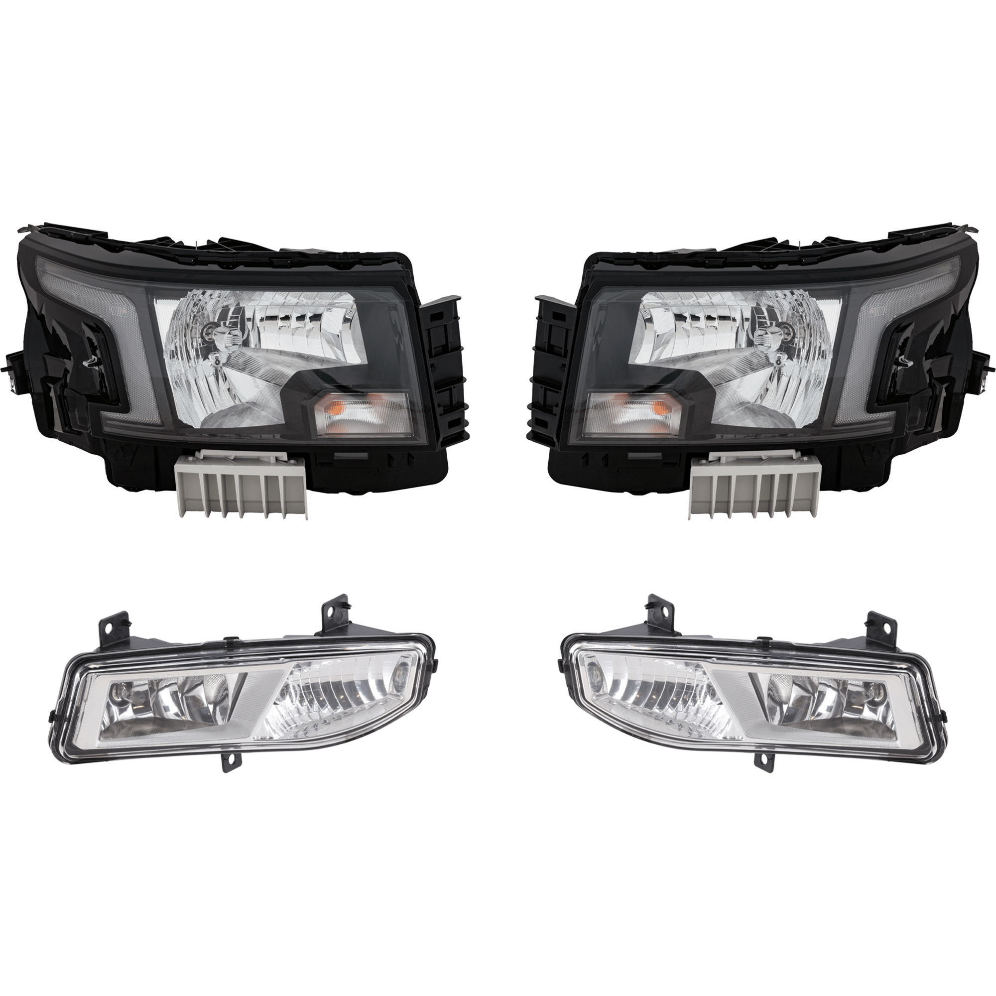 AM FRONTIER 22-24 HEAD LAMP RH AND LH Assembly Halogen 4 pc Kit w Fog Light SKU KIT 021226-68 Partslink NI2502289 NI2503289 NI2592143 NI2593143 OEM 260109BU0A 260609BU0A 26155899