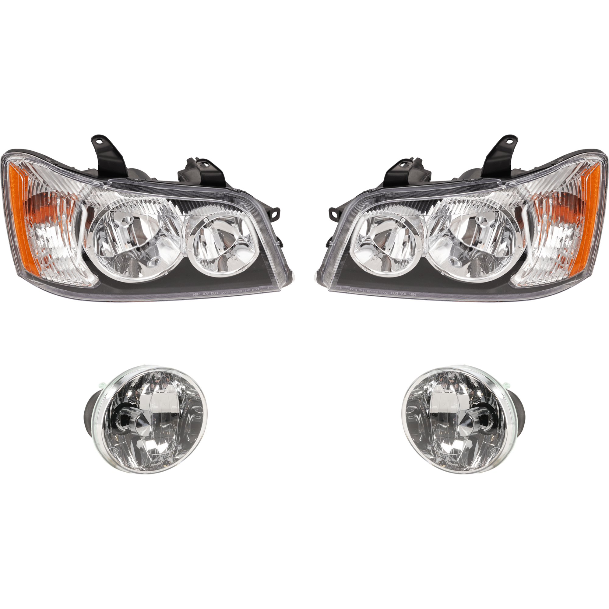 AM HIGHLANDER 01-03 HEAD LAMP RH AND LH Assembly Halogen 4 pc Kit w Fog Light SKU KIT 021226-72 OEM 8113048150 PFM 8117048150 PFM