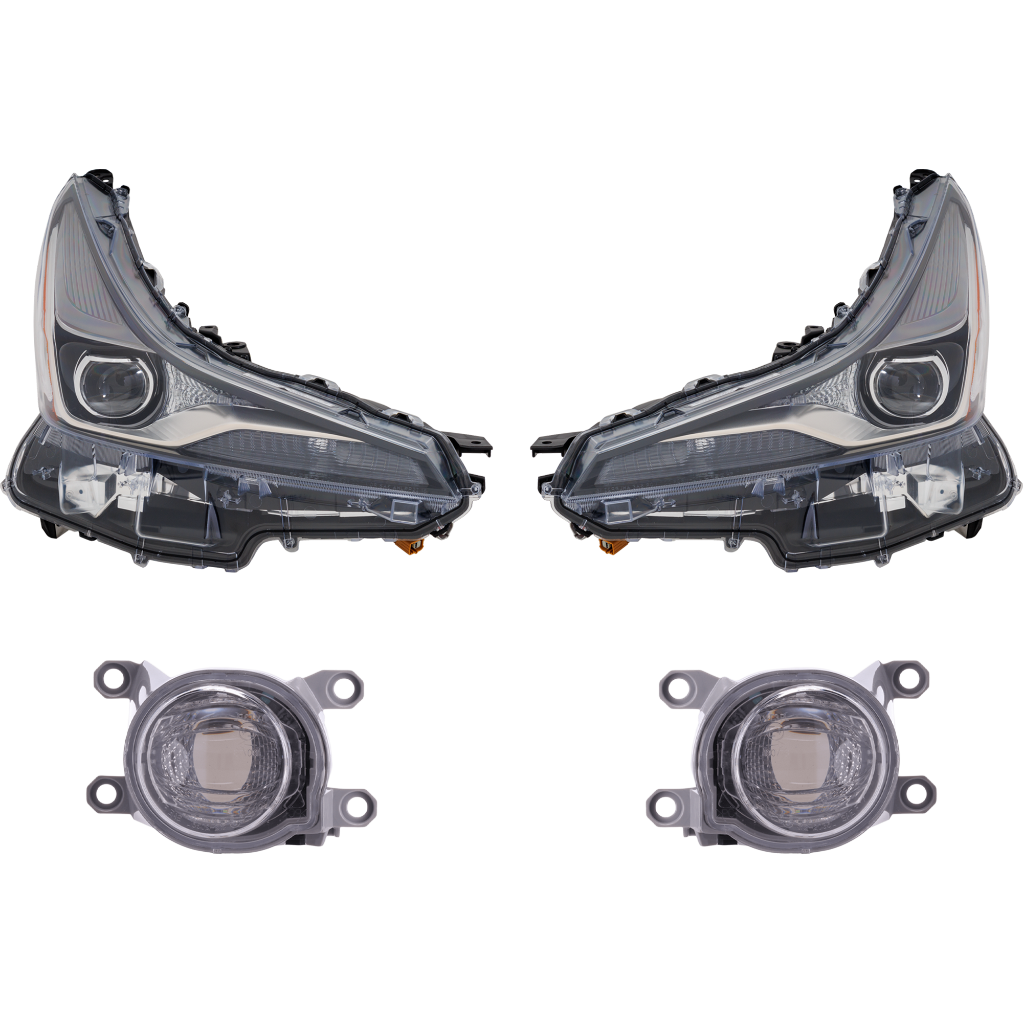 AM PRIUS 22-22 HEAD LAMP RH AND LH 4 pc Kit Lens and Housing LED w Fog Light SKU KIT 021226-74 Partslink TO2594110 TO2595110 OEM 8107047870 PFM 8114047870 PFM