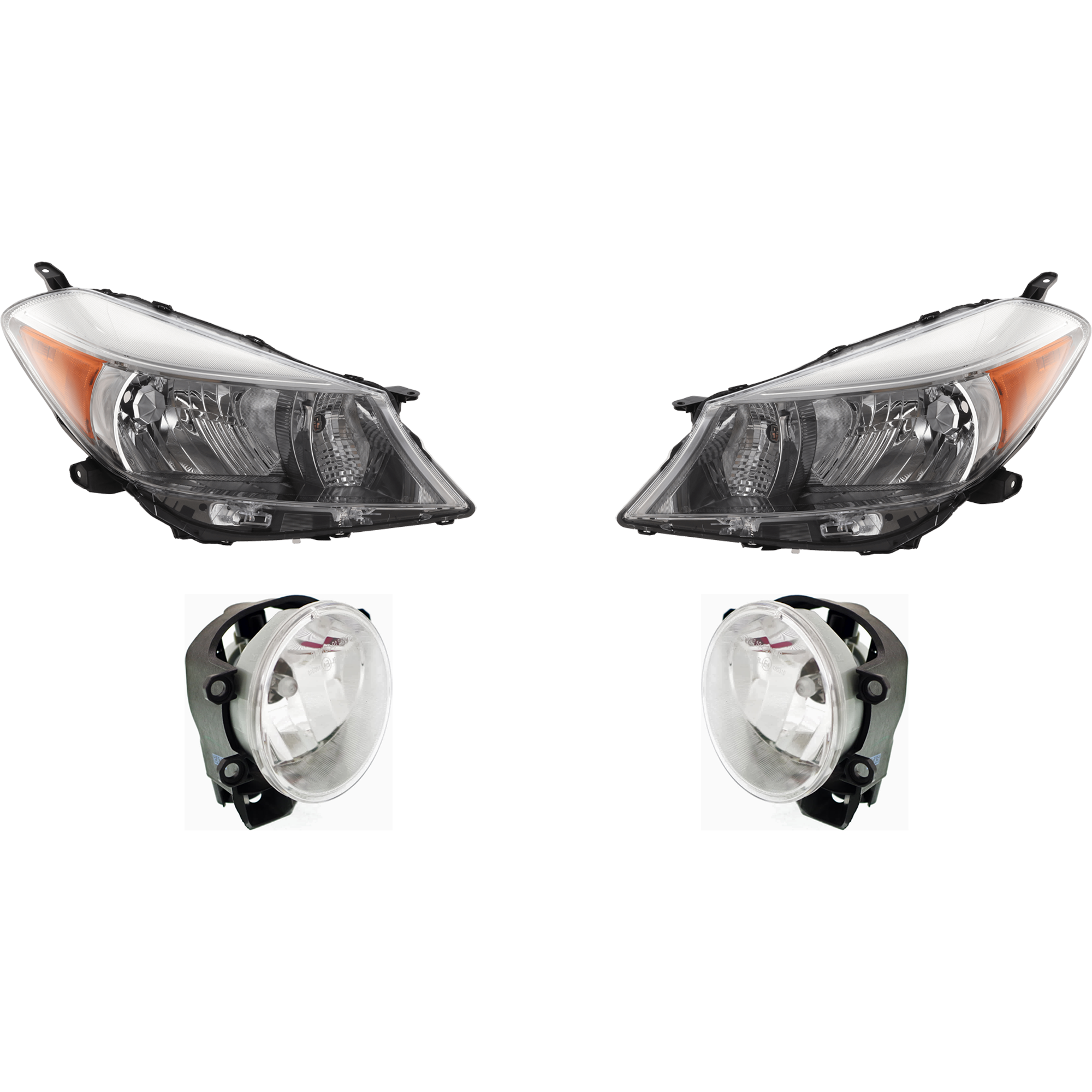 AM YARIS 14-14 HEAD LAMP RH AND LH 4 pc Kit Lens and Housing Halogen w Fog Light SKU KIT 021226-82 Partslink TO2518132 TO2519132 TO2592131 TO2593131 OEM 8113052D30-8117052D30-81220021