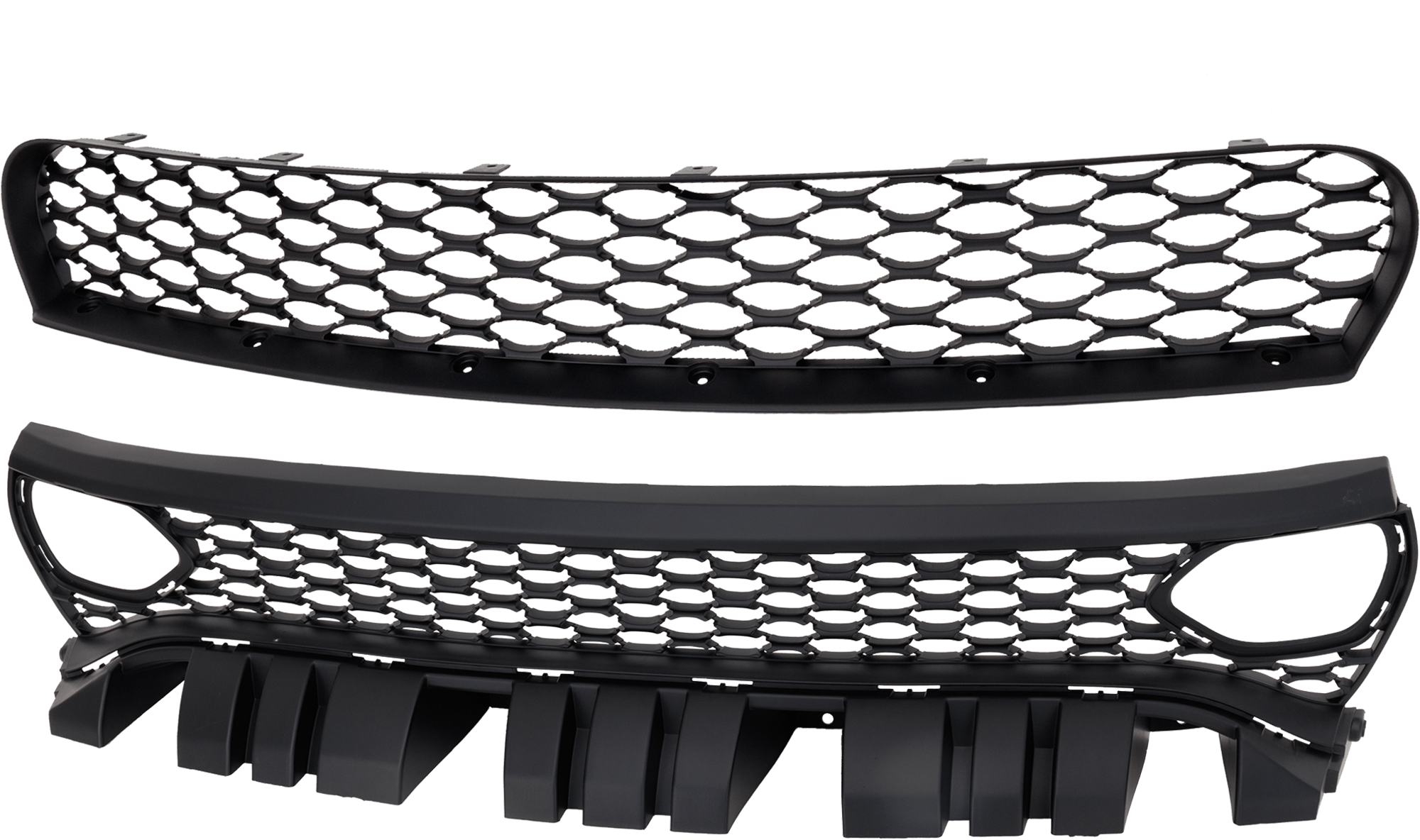 AM CHARGER 19-23 GRILLE 2 pc Kit Black with Chrome Insert with Bumper Grille SKU KIT 021324-01 Partslink CH1200411 CH1036170 OEM 68417502AA 68394592AA