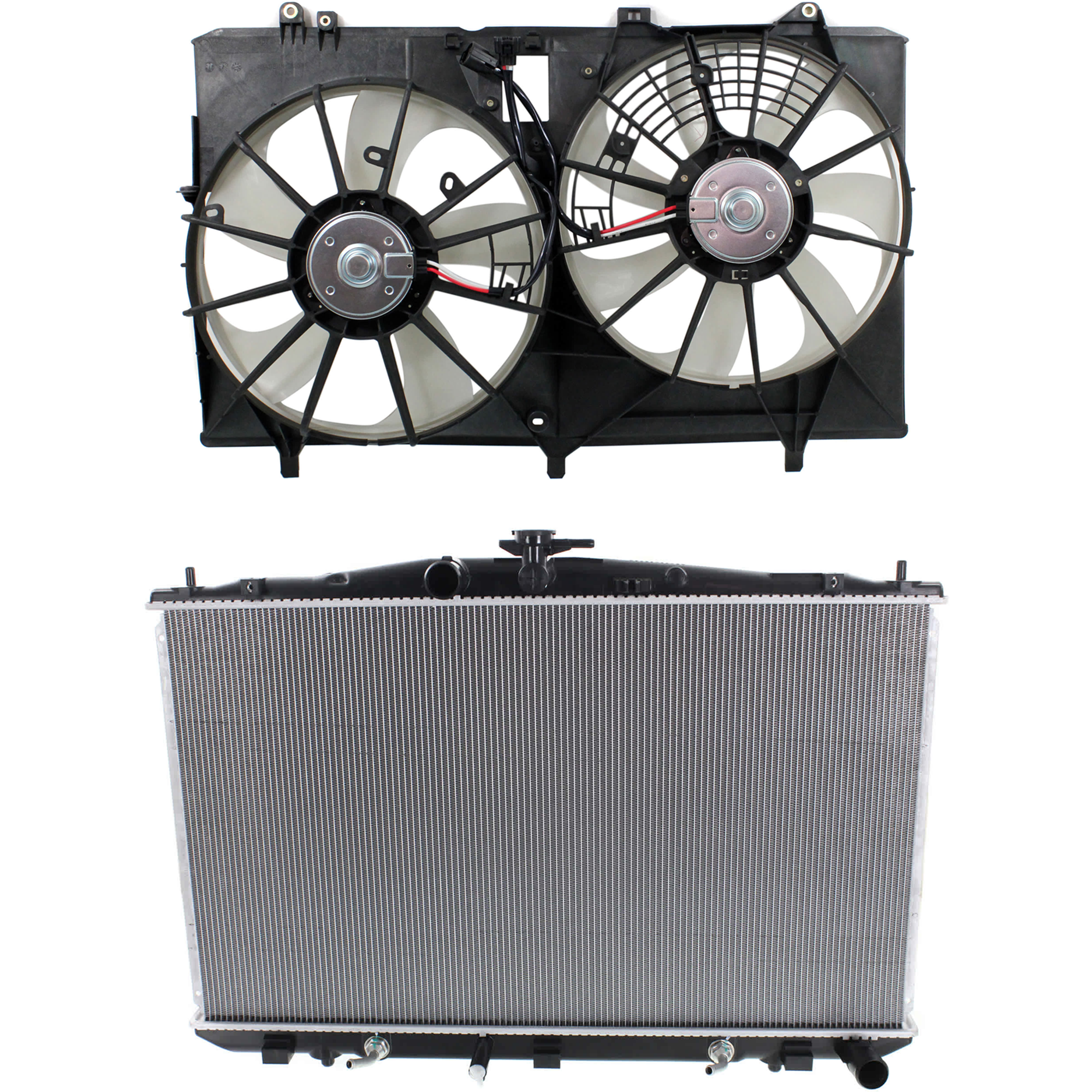 AM RX350-10-15 SIENNA 11-16 RADIATOR 2 pc Kit For Models with Tow Package w Cooling Fan Assembly SKU KIT 021326-11 Partslink TO3010331 TO3115168 OEM 160410P270-167110P150 PFM 1636
