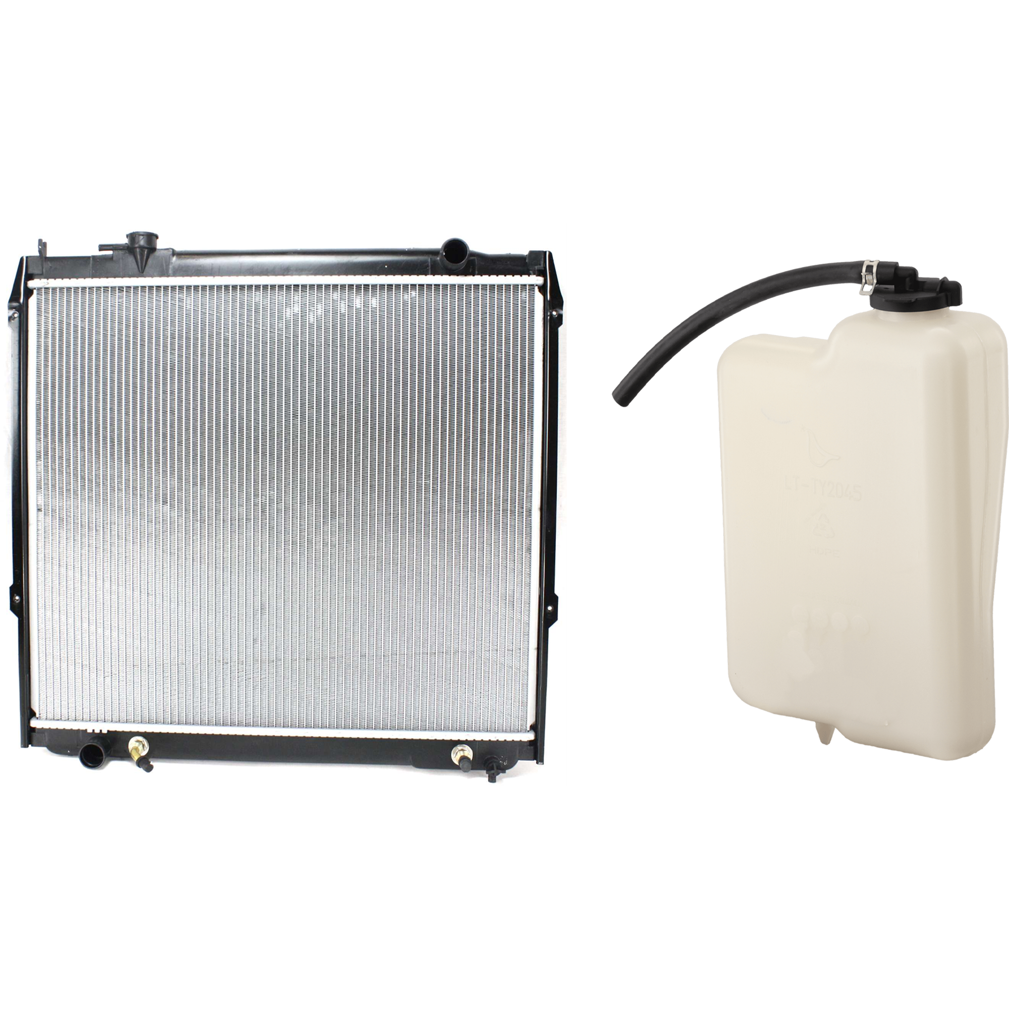 AM TACOMA 95-04 RADIATOR 2 pc Kit Automatic Transmission w Coolant Reservoir SKU KIT 021326-18 Partslink TO3010179 TO3014108 OEM 164100C042-164700C011