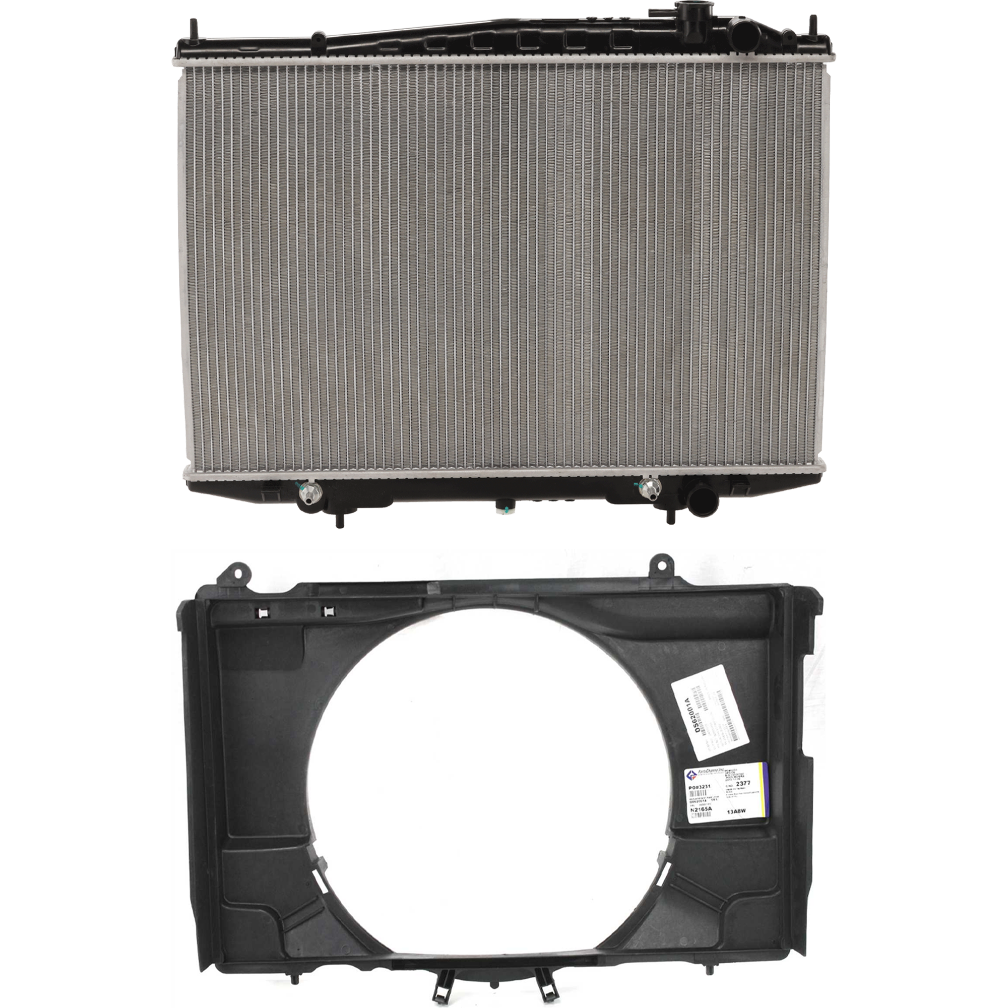 AM FRONTIER 98-04 XTERRA 00-04 RADIATOR 2 pc Kit 2.4L Eng. w Fan Shroud SKU KIT 021326-21 Partslink NI3010108 NI3110111 OEM 214609Z000-214763S502