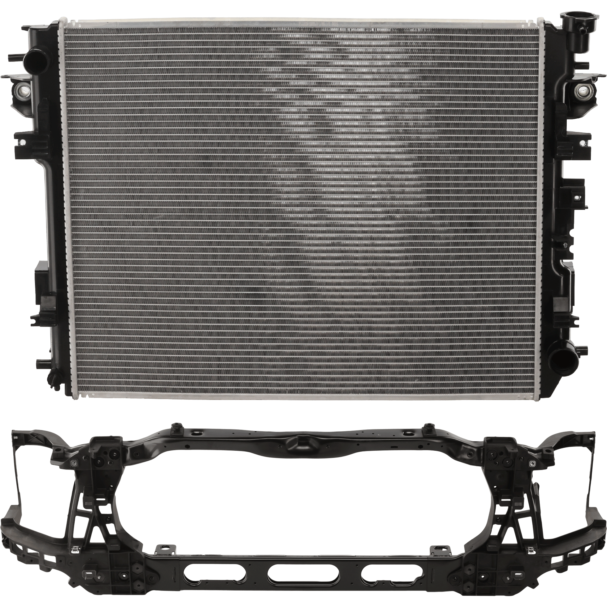 AM RAM 1500-13-18-1500 CLASSIC 19-22 RADIATOR SUPPORT 2 pc Kit w Radiator SKU KIT 021326-24 Partslink CH1225258C CH3010353 CH3010354 OEM 55056858AE 55056870AF 68197334