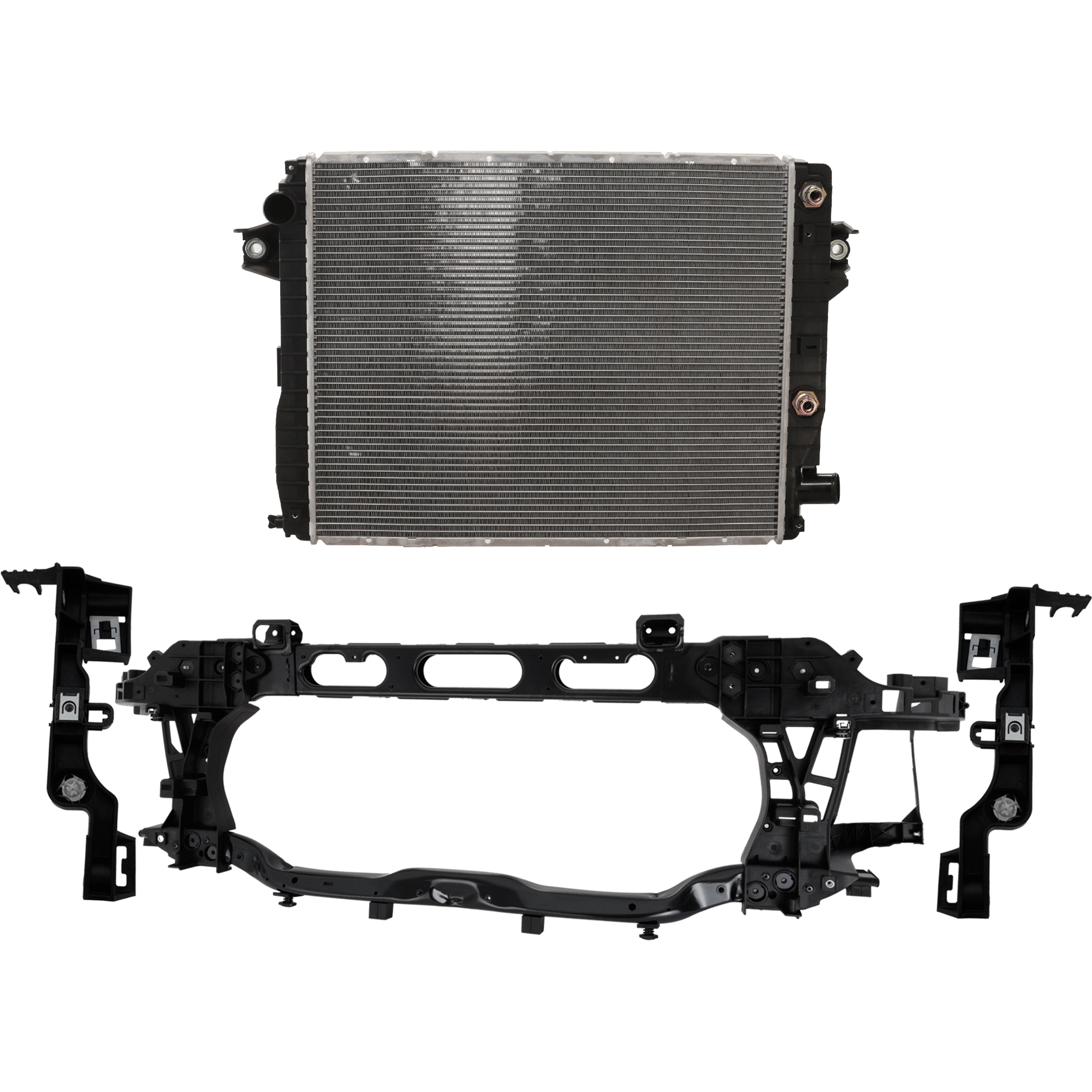 AM RAM 2500-3500 PICKUP 13-18 RADIATOR SUPPORT 2 pc Kit 6.7L Diesel Eng. w Radiator SKU KIT 021326-25 Partslink CH1225285 CH3010374 OEM 68217752AB 52014720AA