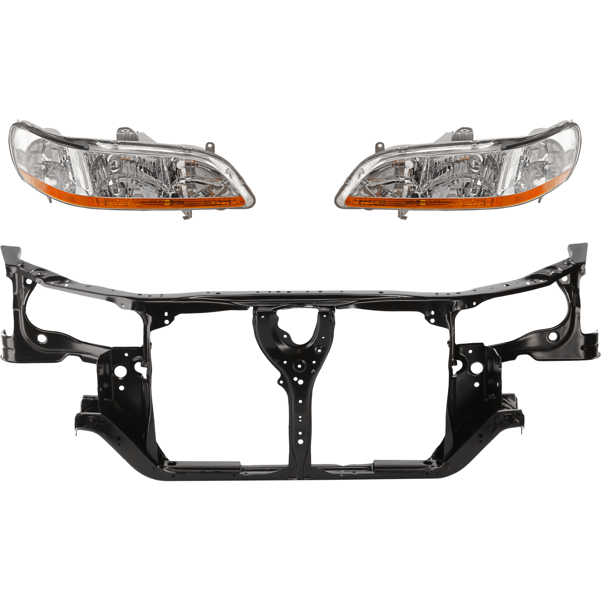 AM ACCORD 98-00 RADIATOR SUPPORT 3 pc Kit w Headlight SKU KIT 021326-29 Partslink HO1225115 HO2503111 HO2502111 OEM 60400S4LA00ZZ 33101S84A01-3315