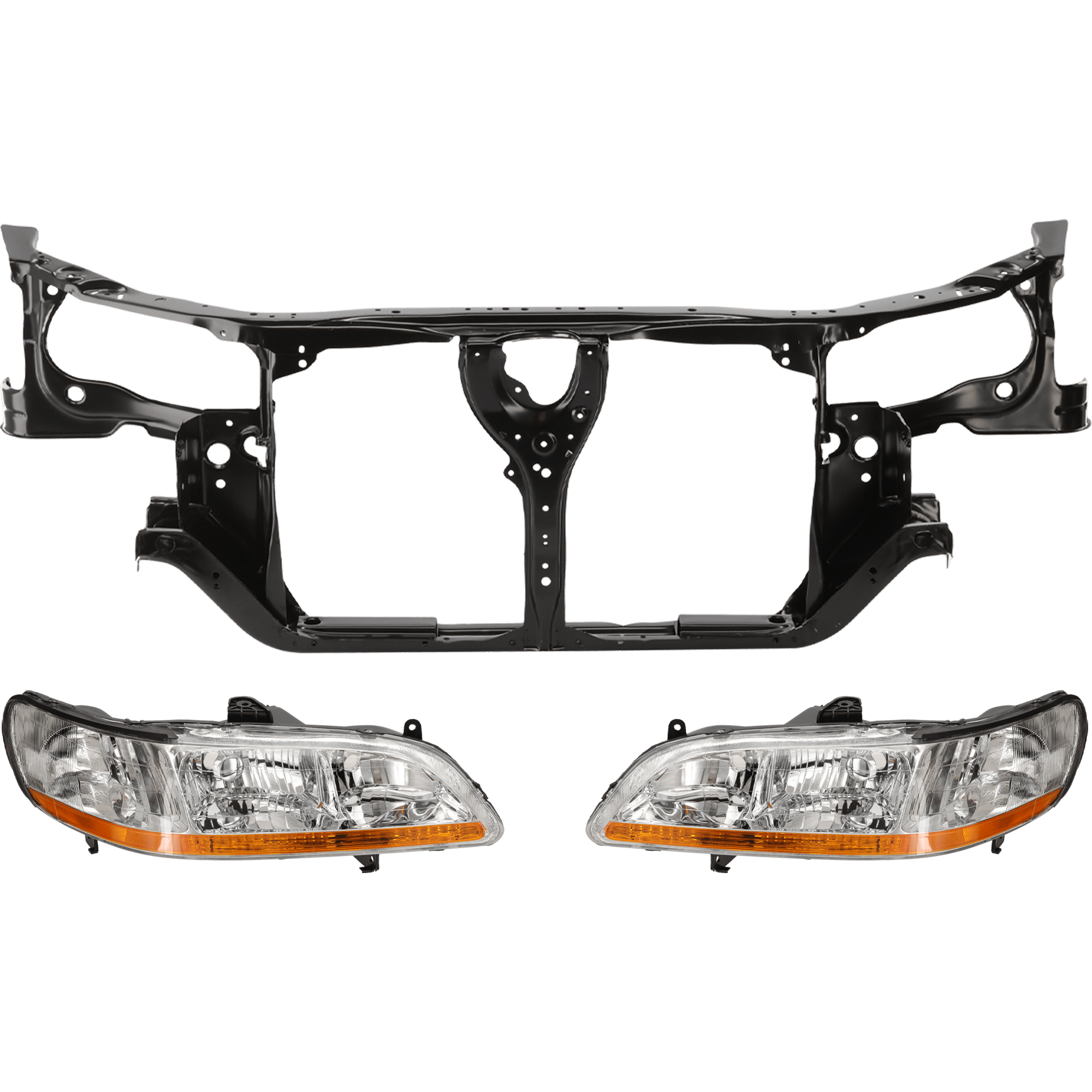 AM ACCORD 01-02 RADIATOR SUPPORT 3 pc Kit w Headlight SKU KIT 021326-30 Partslink HO1225115 HO2503117 HO2502117 OEM 60400S4LA00ZZ 33101S84A02-3315