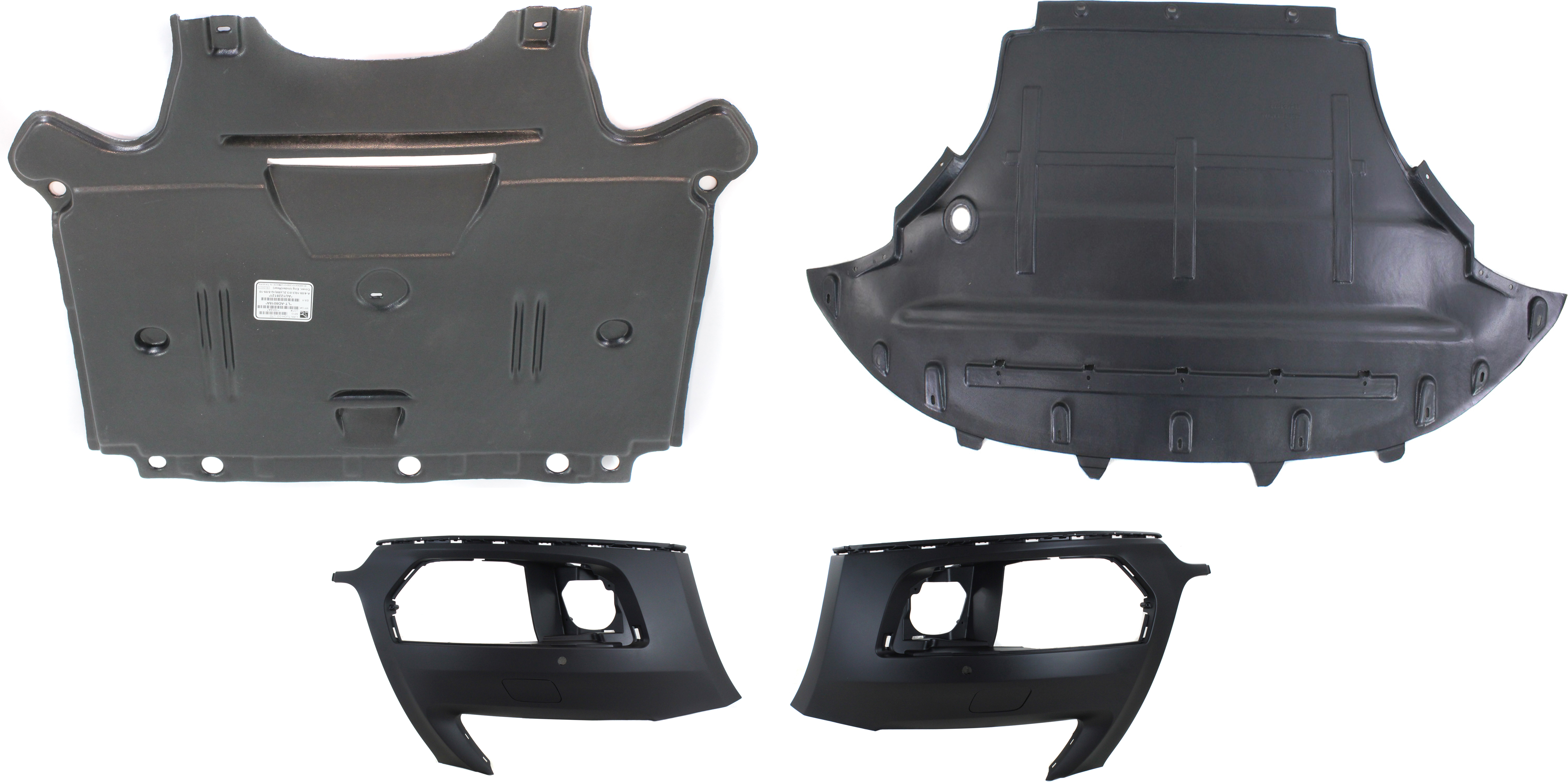 AM Q5-09-12 FRONT BUMPER COVER RH AND LH Primed 4 pc Kit with Engine Splash Shields SKU KIT 021417-53 Partslink AU1016101 AU1017101 AU1228126 AU1228121 OEM 8R0807107CGRU 8R0807108CGRU 8R