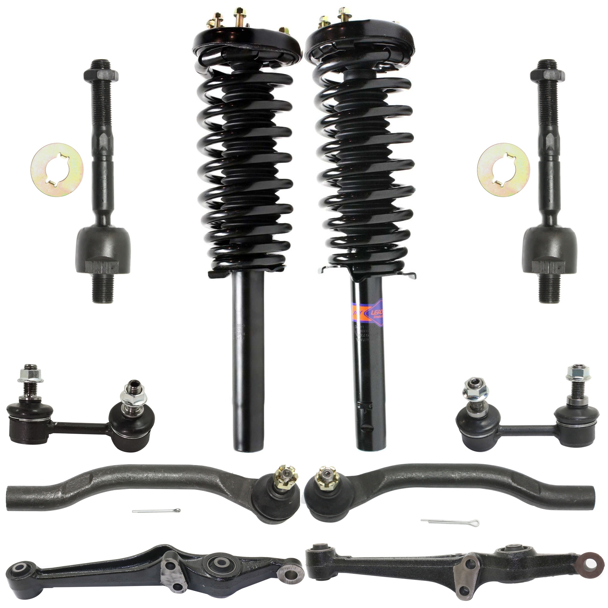 AM ACCORD 98-02 FRONT FULLY LOADED STRUT RH AND LH Gas Charged Twin tube Control Arms and Tie Rod End 10 pc Kit with Control Arm Tie Rod End Sway Bar Link SKU KIT 021418-09 Partslink AC4520100 OEM 51605S84A07-51606S80A03-51606S