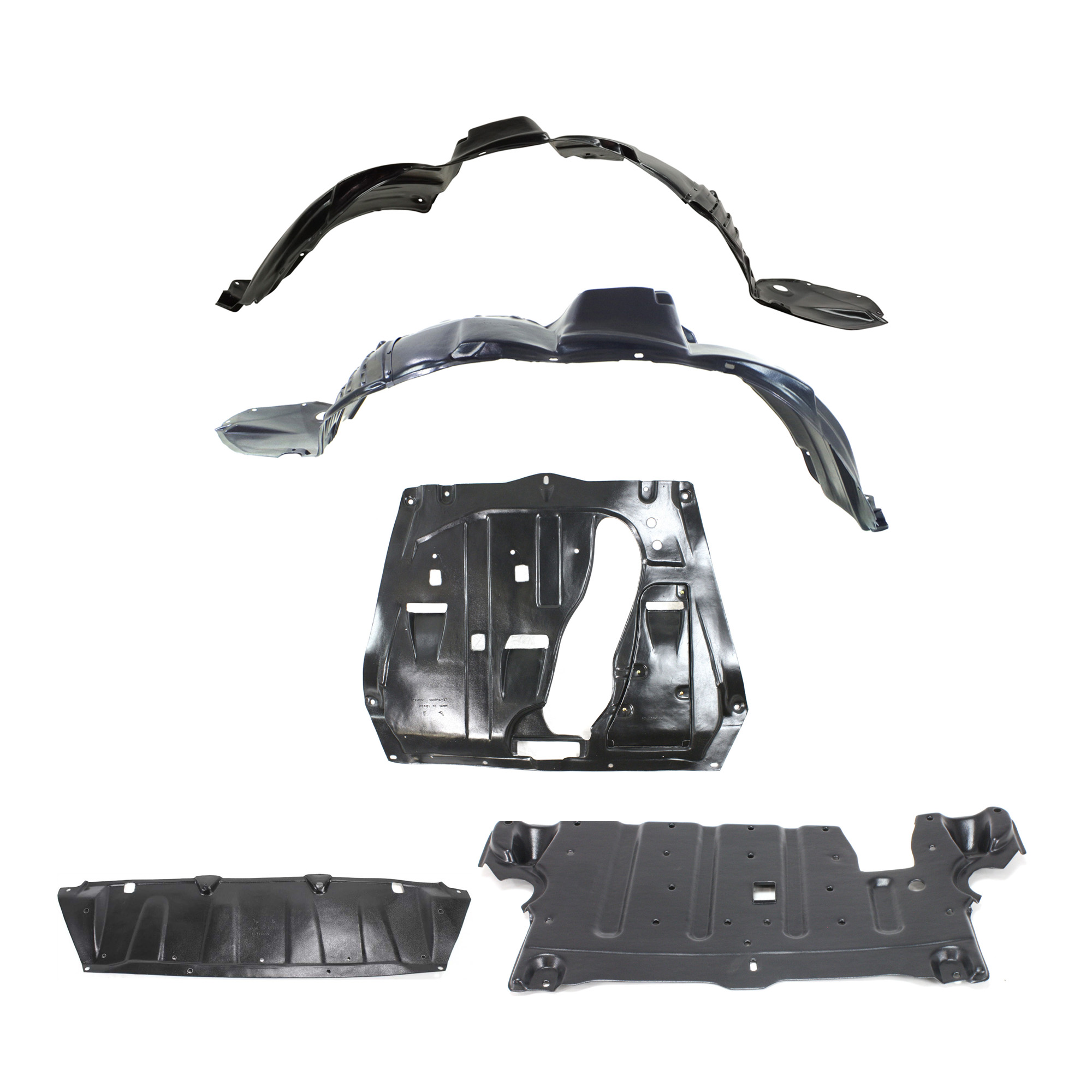 AM RX330-04-06 ENGINE SPLASH SHIELD 5 pc Kit with Fender Liner SKU KIT 021419-01 Partslink LX1228123 LX1228124 LX1228125 LX1248101 LX1249101 OEM 514420E010-514400E010-514410E0
