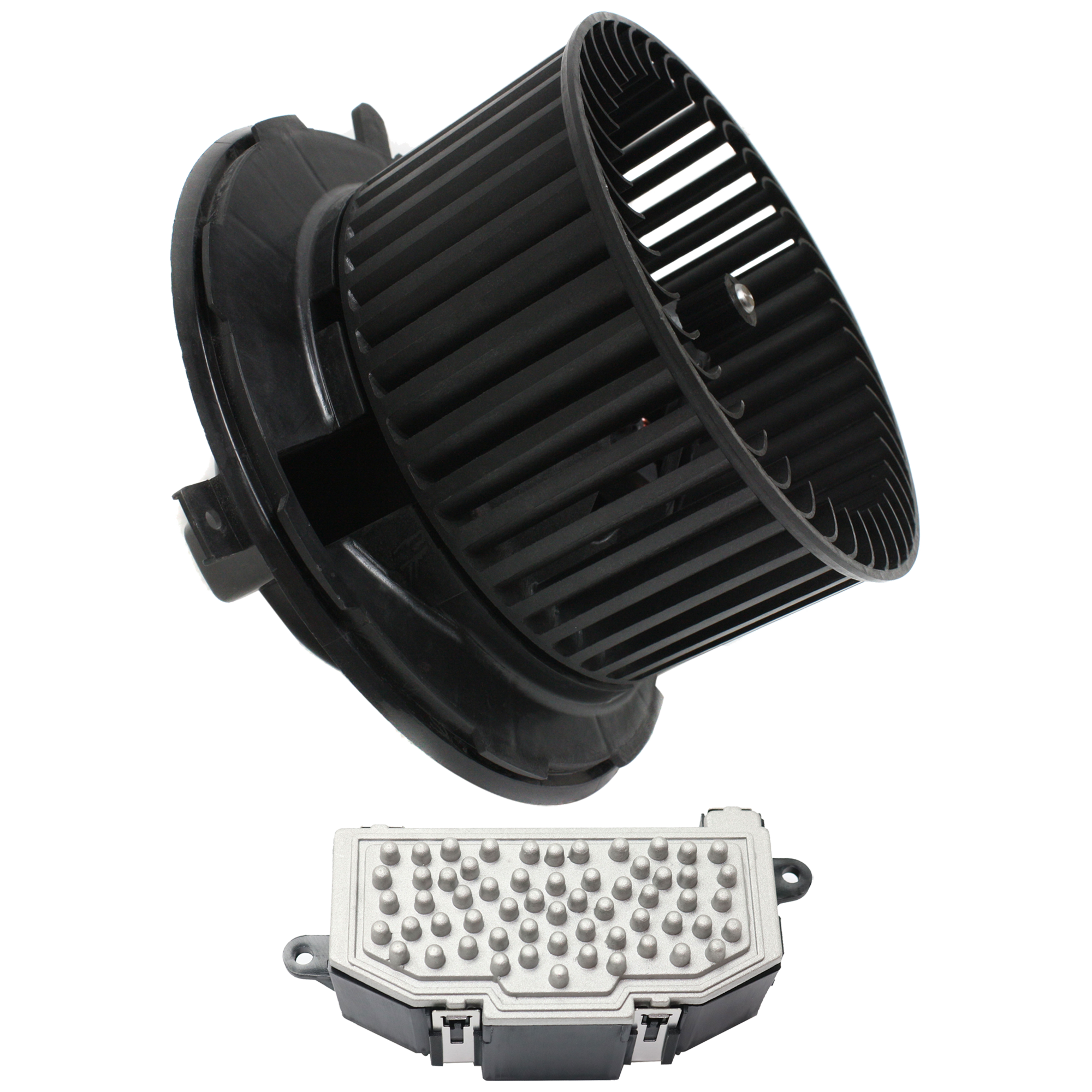 AM JETTA 08-18 CC 09-17 BLOWER MOTOR Assembly 2 pc kit with Blower Motor Resistor SKU KIT 021424-122 OEM 1K1819015F 3C0907521F 3C090752