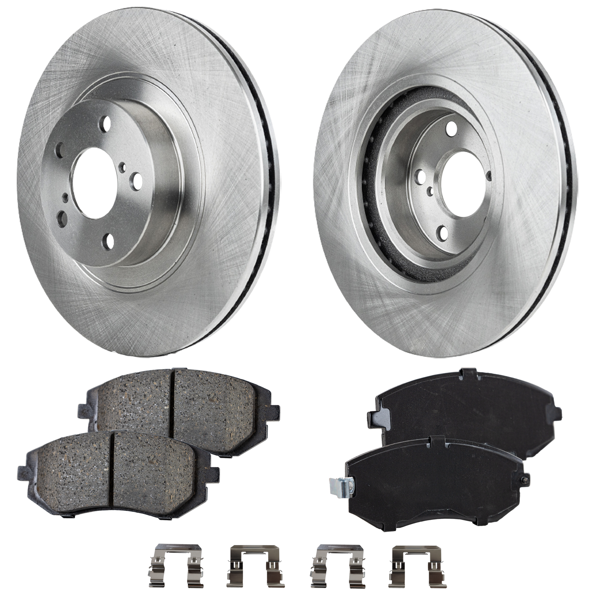 AM BAJA 04-06 OUTBACK 05-12 FRONT BRAKE DISC AND PAD KIT 2 Wheel Set Plain Surface Ceramic 5 Lugs SKU KIT 021424-1 OEM 26300SA001-26300AG01A SU003005