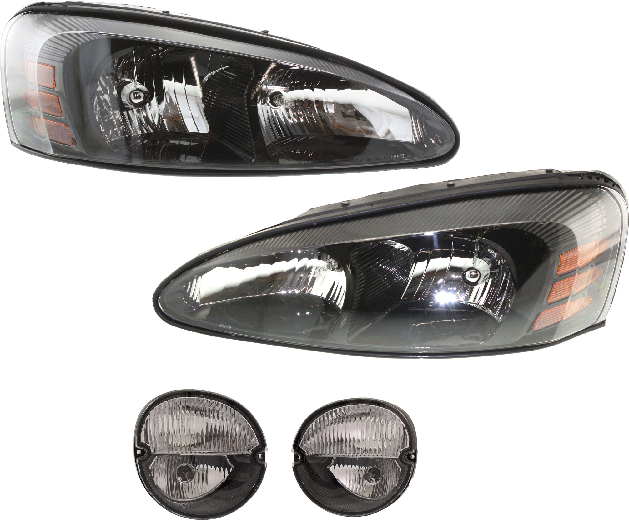AM GRAND PRIX 04-08 HEAD LAMP RH AND LH Assembly Halogen 4 pc Kit with Fog Lights SKU KIT 021517-03 Partslink GM2503227 GM2502227 GM2520187 GM2521187 OEM 25851403-25851404-15852221-158
