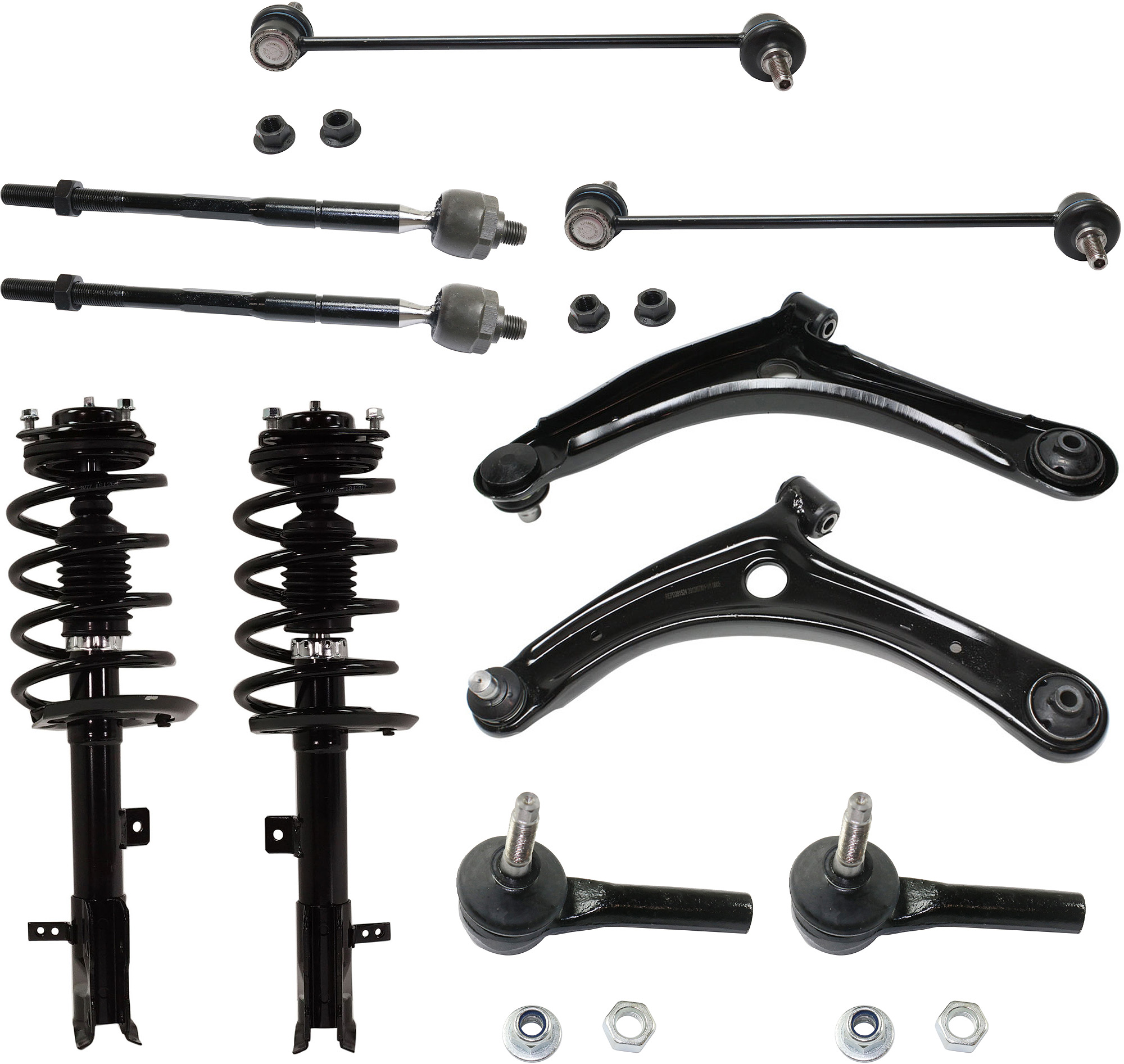 AM COMPASS PATRIOT 07-08 FRONT SUSPENSION KIT RH AND LH 10 pc kit w Control Arms Loaded Struts Sway Bar Links and Tie Rod Ends SKU KIT 021722-03 Partslink CH4510100 CH4511100 OEM 5105041AI 5105040AI 372368-818