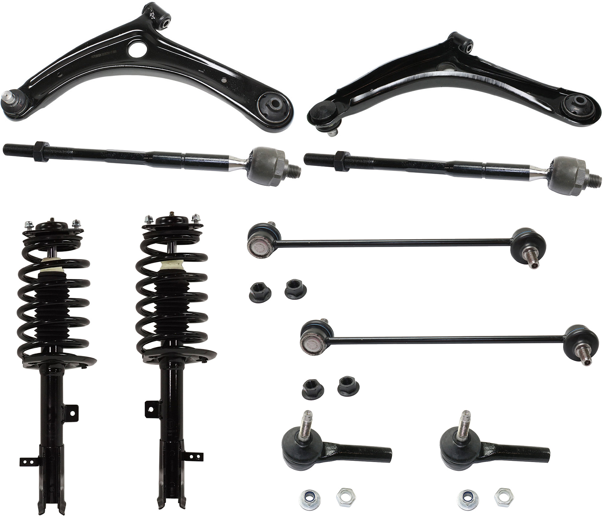 AM PATRIOT 11-17 COMPASS 12-17 FRONT SUSPENSION KIT 10 pc kit with Control Arms Loaded Struts Sway Bar Links and Tie Rod Ends SKU KIT 021722-04 Partslink CH4510100 CH4511100 OEM 5105041AI 5105040AI 5168165AB
