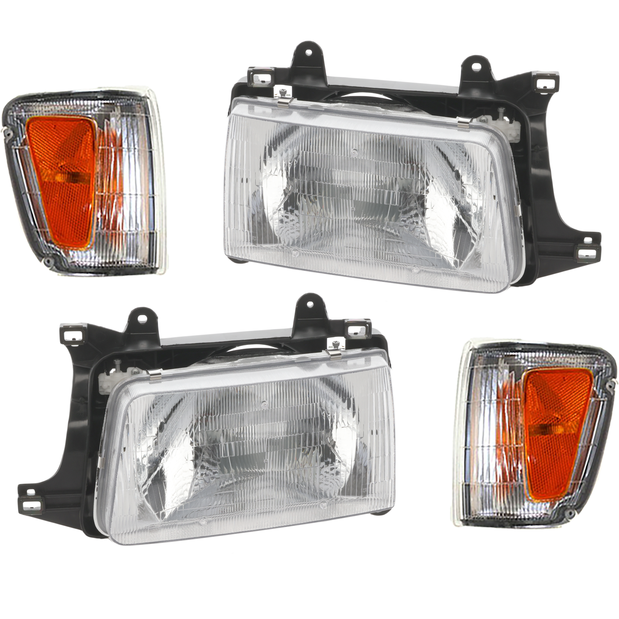 AM T100-93-98 HEAD LAMP RH AND LH 4 pc Kit Assembly with Corner Lights SKU KIT 021816-05 Partslink TO2503119 TO2502119 TO2520140 TO2521140 OEM 8111034010-8115034010-81620340
