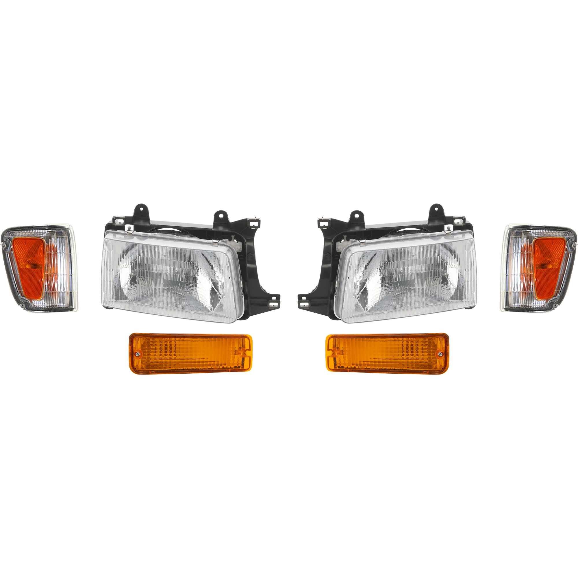 AM T100-93-98 HEAD LAMP RH AND LH Assembly Halogen 6 pc Kit with Corner Lights and Turn Signal Lights SKU KIT 021816-06 Partslink TO2503119 TO2502119 TO2520140 TO2521140 TO2530118 TO2531118 OEM 8111034010-8115034010-81620340