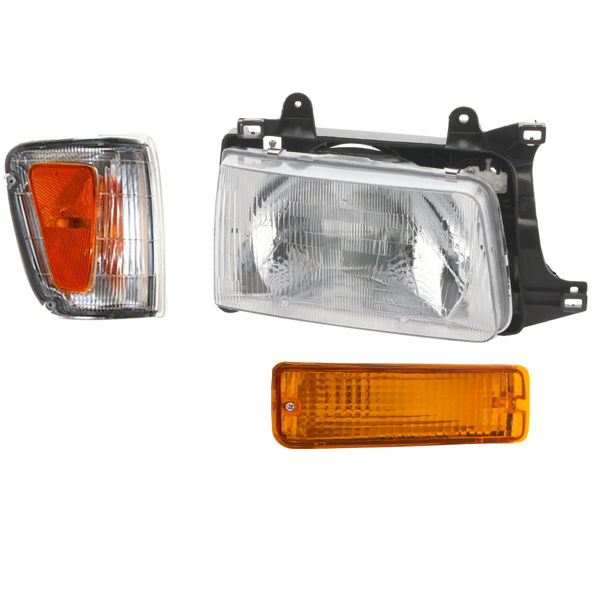 AM T100-93-98 HEAD LAMP RH Assembly Halogen 3 pc Kit with Corner Light and Turn Signal Light SKU KIT 021816-07 Partslink TO2503119 TO2521140 TO2531118 OEM 8111034010-8161034010-81510340