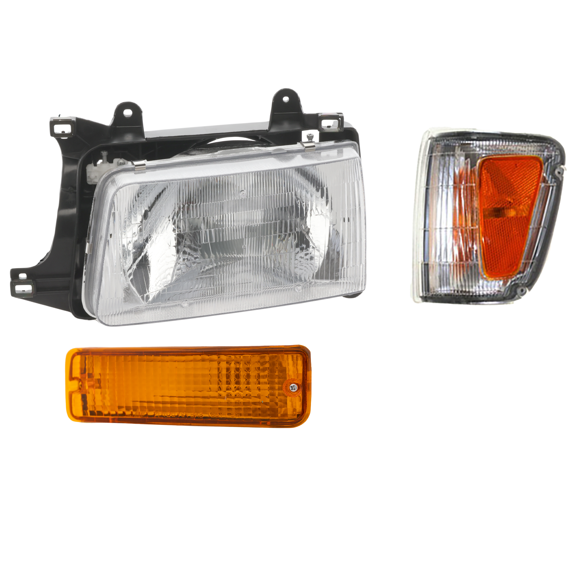 AM T100-93-98 HEAD LAMP LH Assembly Halogen 3 pc Kit with Corner Light and Turn Signal Light SKU KIT 021816-08 Partslink TO2502119 TO2520140 TO2530118 OEM 8115034010-8162034010-81520340
