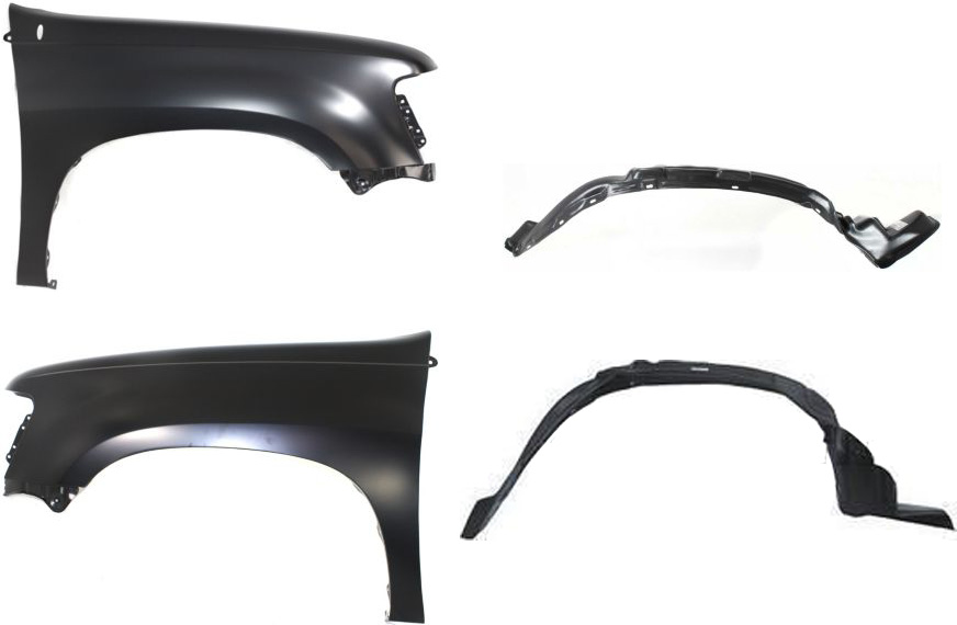 AM T100-93-98 FENDER RH AND LH 4 pc Kit Primed SKU KIT 021816-09 Partslink TO1241149 TO1240148 TO1250105 TO1251105 OEM 5381134010-5381234010-53876340