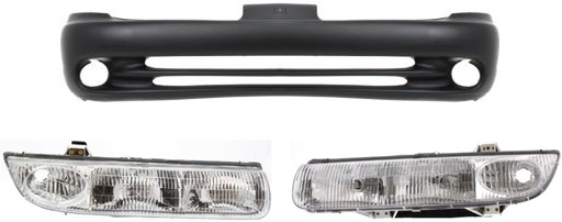 AM SL2 SW2-96-99 FRONT BUMPER COVER 3 pc Kit with Headlights SKU KIT 021816-13 Partslink GM1000522 GM2502155 GM2503155 OEM 21110424-21111169-21111170