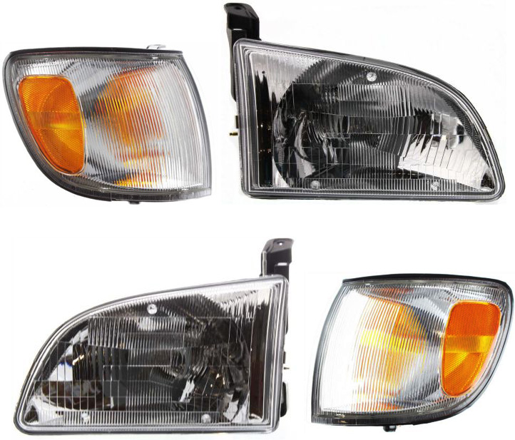 AM SIENNA 98-00 HEAD LAMP RH AND LH Assembly Halogen 4 pc Kit with Corner Lights SKU KIT 021816-17 Partslink TO2503123 TO2502123 TO2530129 TO2531129 OEM 8111008010-8115008010-81520080